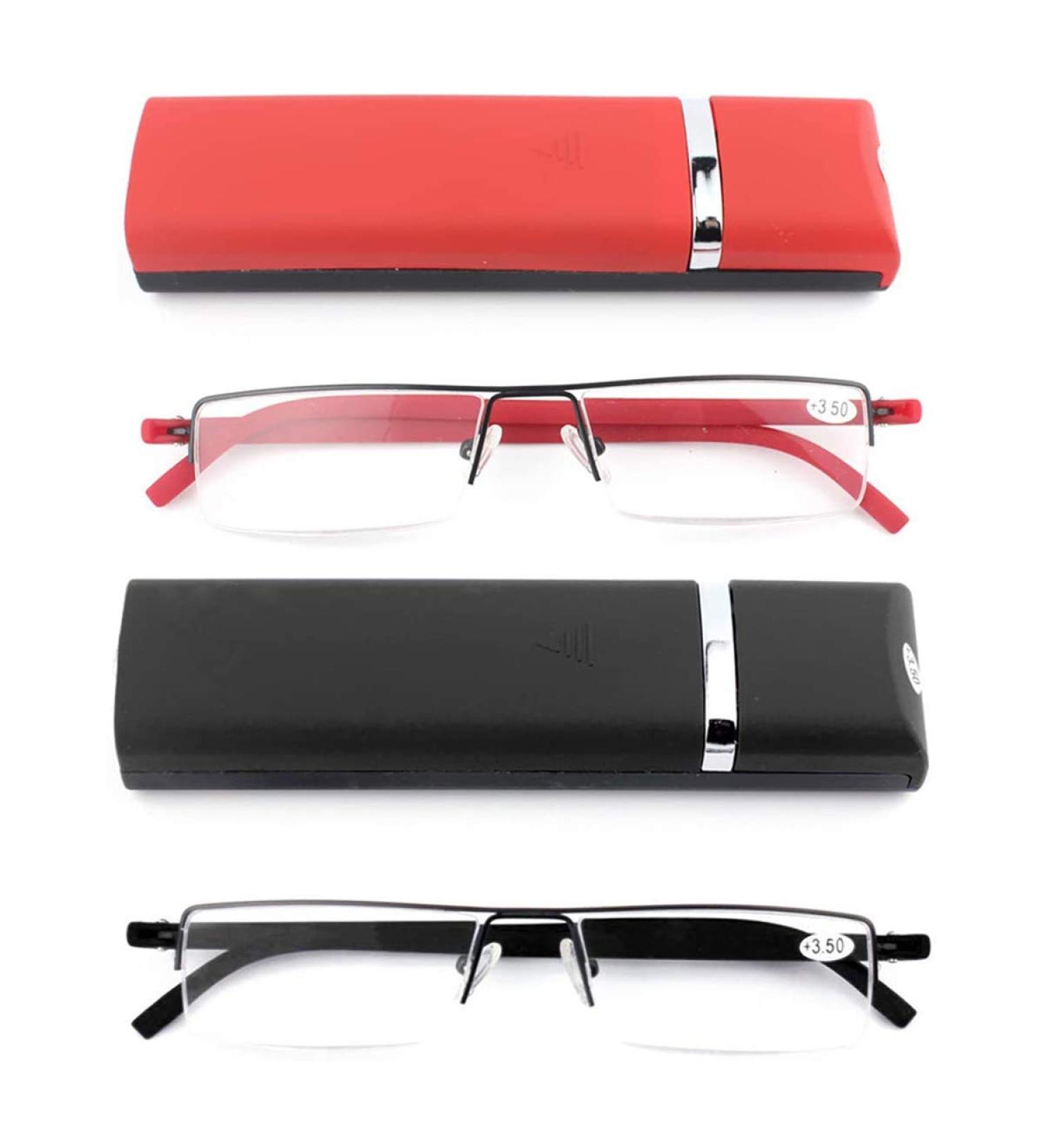 Ultra-Light TR90 Reading Glasses 2-Pack for Men & Women - Classic Metal Visual Aid with Case & Cleaning Cloth +3.5 Diopters - Buy Online on GoSupps.com