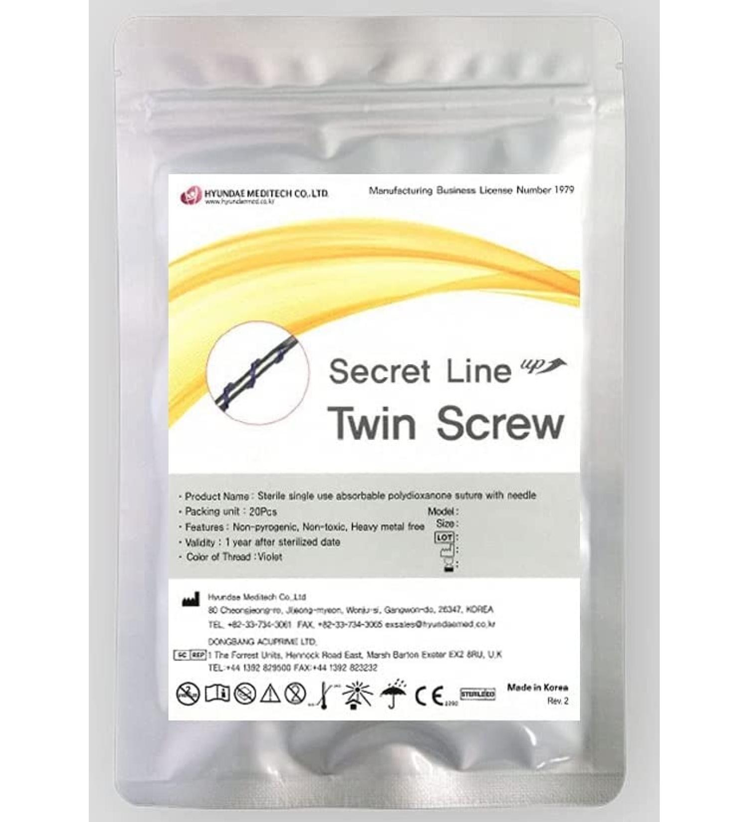 Secret Line PDO Thread Lift for Face/Whole Body/Twin Screw-Type/20Pcs(1pack)/Made in S.Korea (27G50mm)