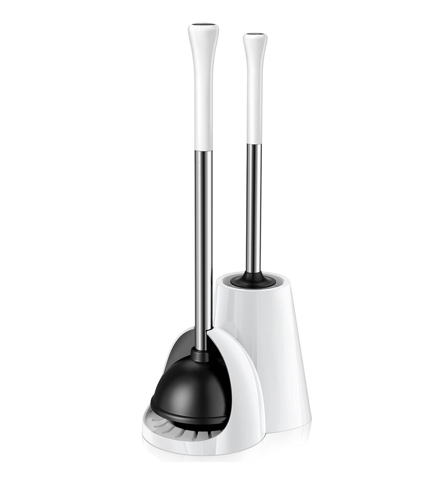 Hideaway Toilet Plunger Bowl Brush Combo Set with Holder - Elegant Scrubber Cleaner Caddy for Bathroom - White - Buy Online on GoSupps.com