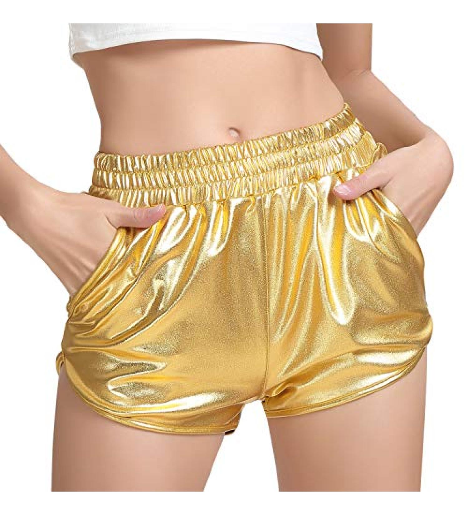 Perfashion Women's Gold Metallic Shiny Shorts for Hot Yoga Outfit Size 6-8 - Buy Online on GoSupps.com