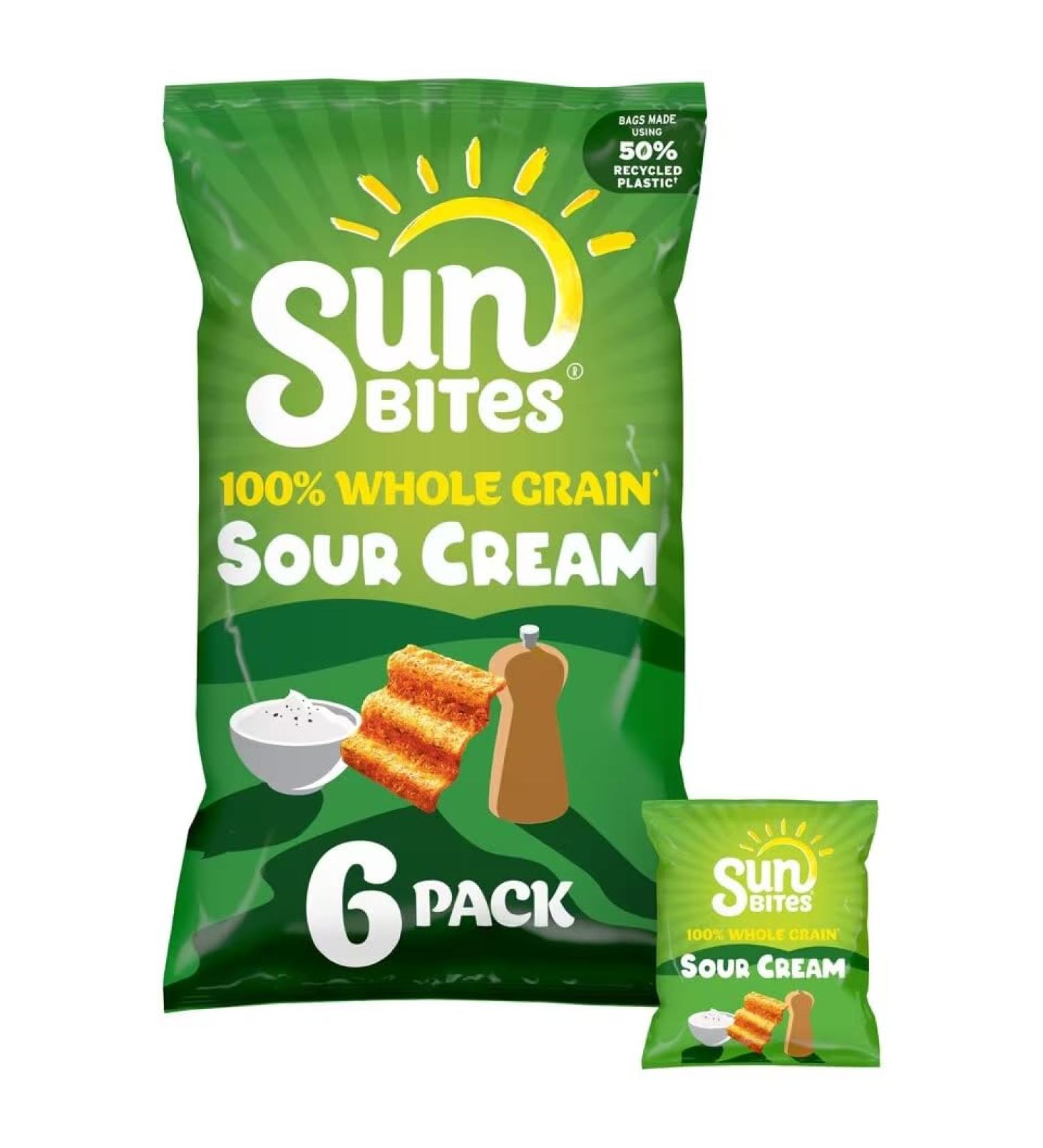 Walkers Sunbites Sour Cream & Black Pepper Multipack Crisps 6x25g | Suitable for vegetarians | Made with 100% wholegrains and 100% natural flavourings | High in Fibre - Buy Online on GoSupps.com