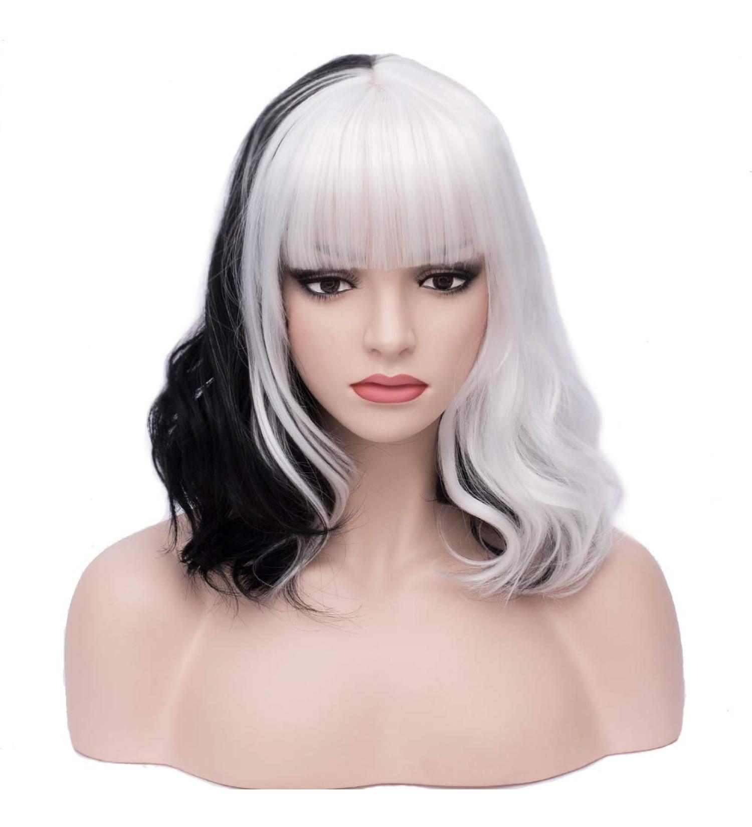 Beron 35.6 cm Black & White Wavy Wig | Stylish Pony Bob for Women | Includes Wig Cap - Buy Online on GoSupps.com