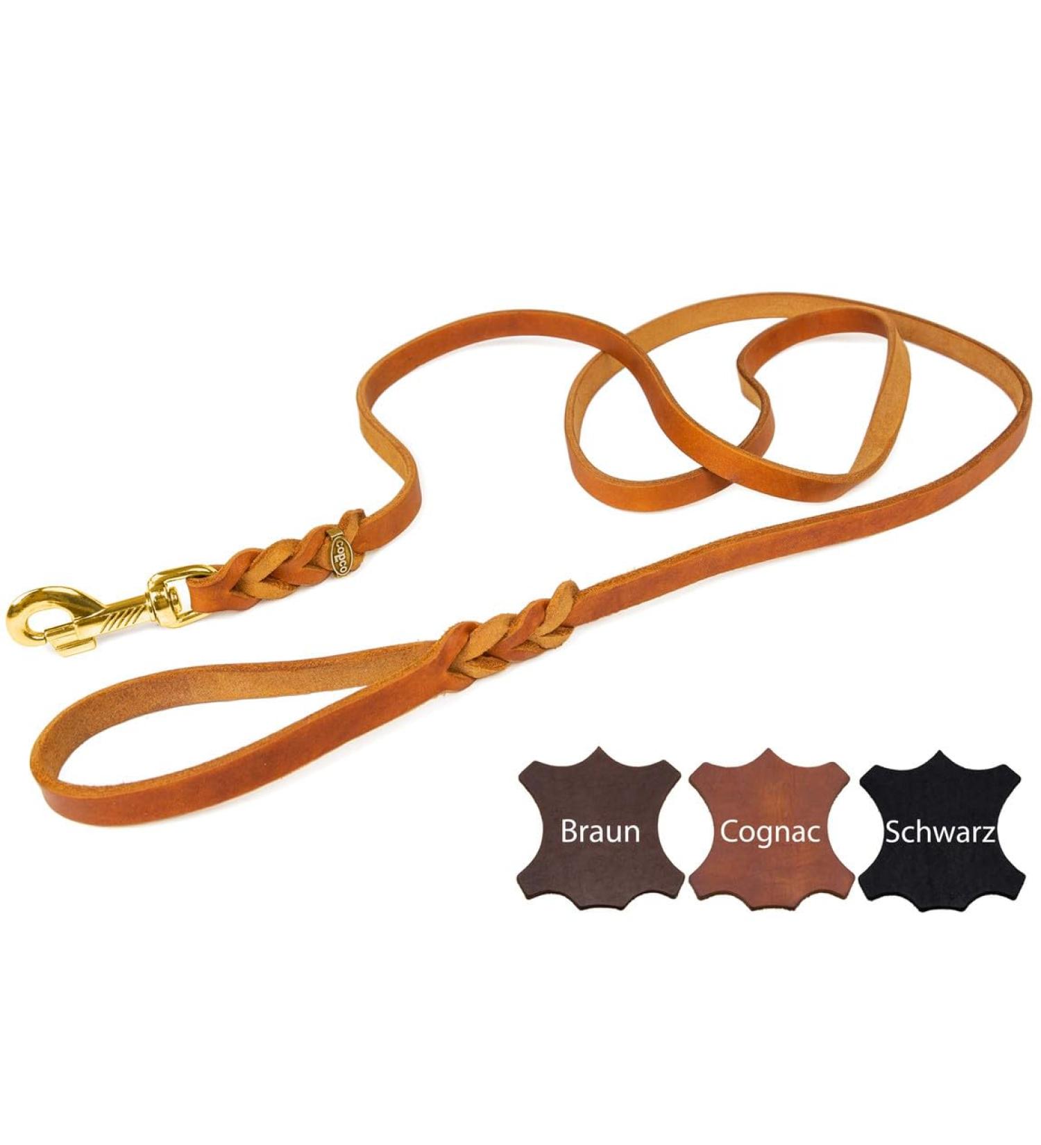 CopcoPet Fettlederleine mit Messing Karabiner | Cognac 2m x 15mm - Premium Hundeleine fr internationale Lieferung - Buy Online on GoSupps.com