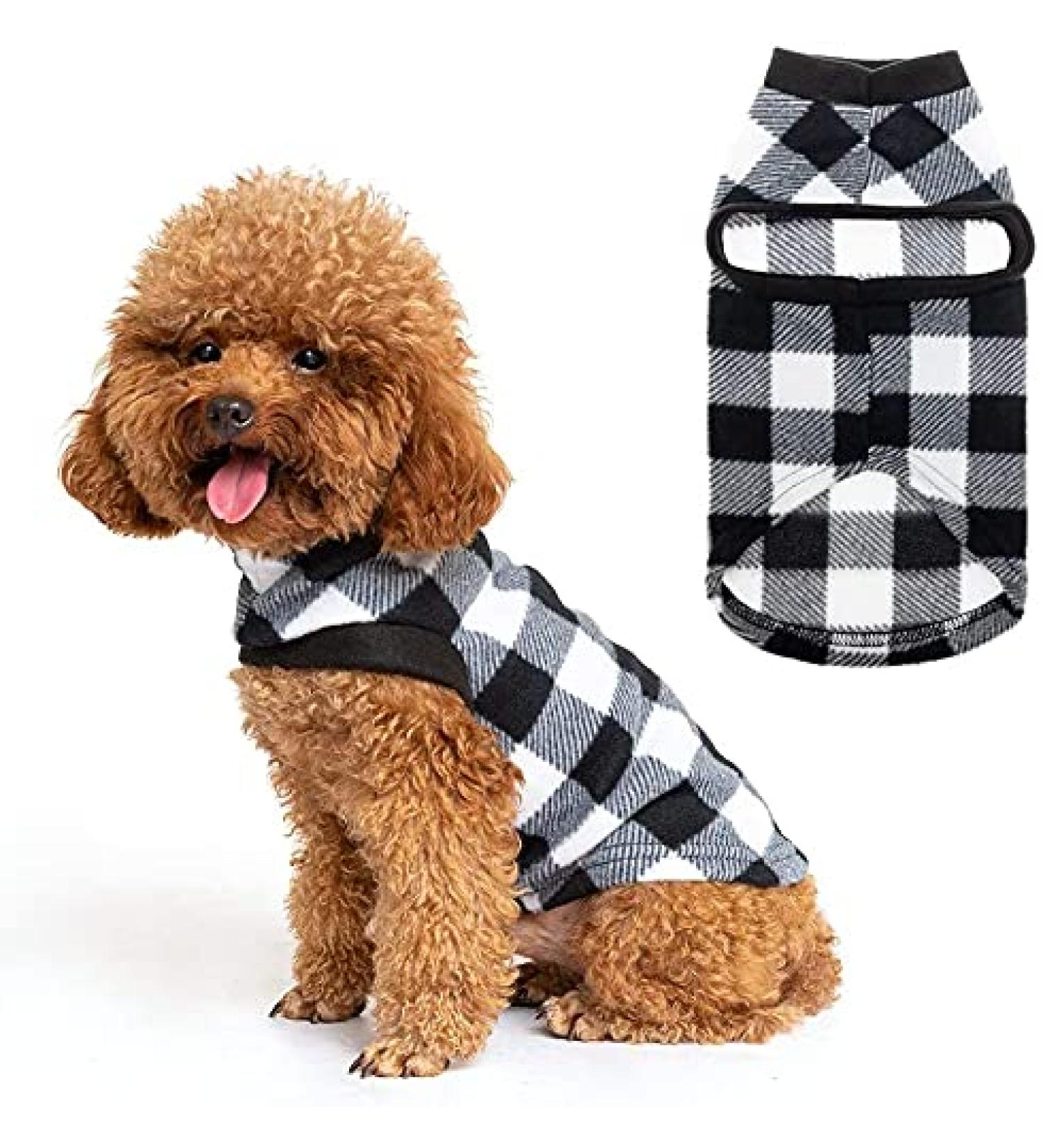 EXPAWLORER Plaid Cat Sweater - Warm Fleece Hoodie for Cats and Small Dogs - Buffalo Checked Sweatshirt for Fall and Winter - Black - Buy Online on GoSupps.com