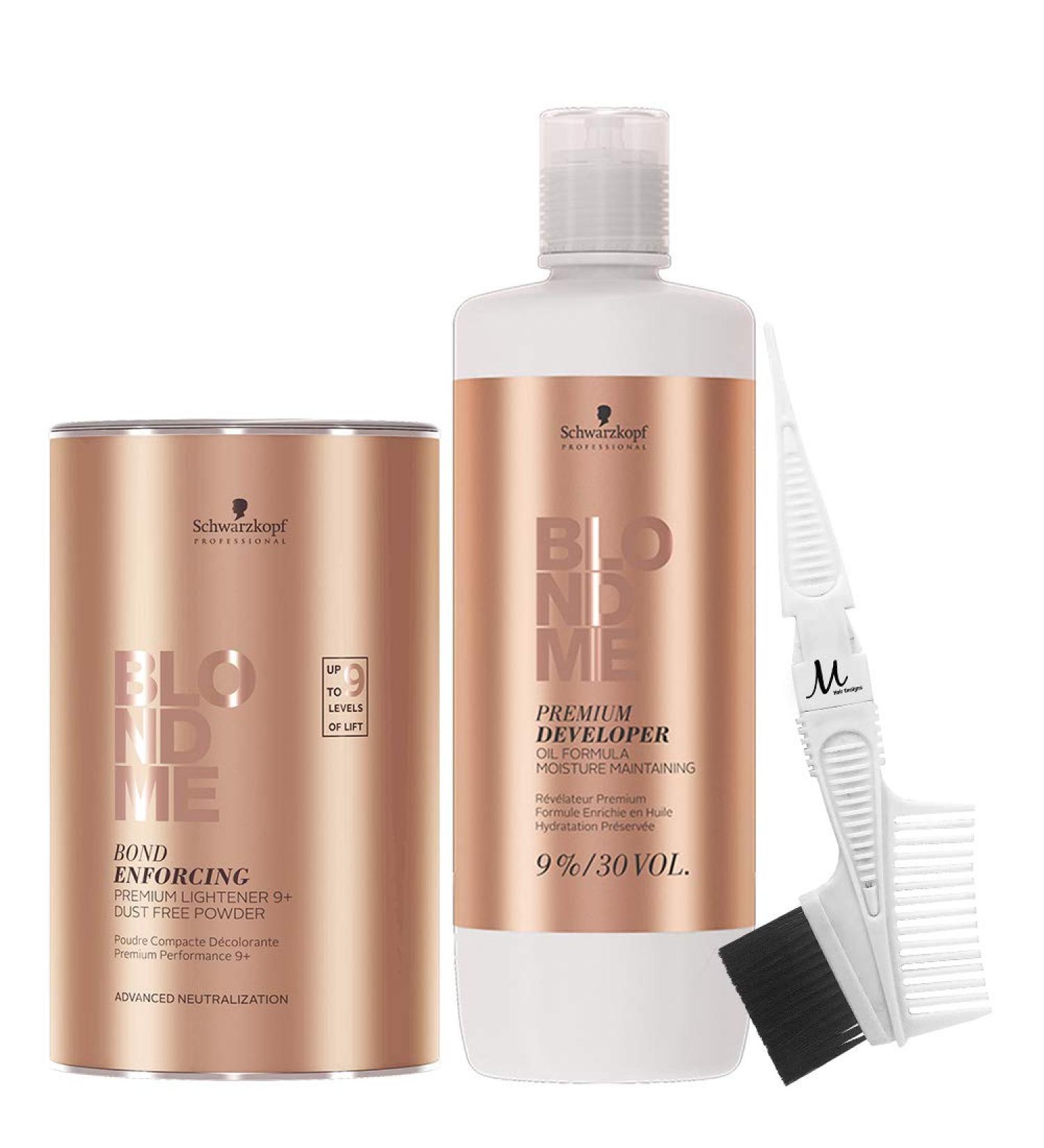 BlondMe 9% / 30 Vol Developer + Lightener 9+ Bundle - 1L Developer, 450g Lightener, Tint Brush/Comb - Buy Online on GoSupps.com