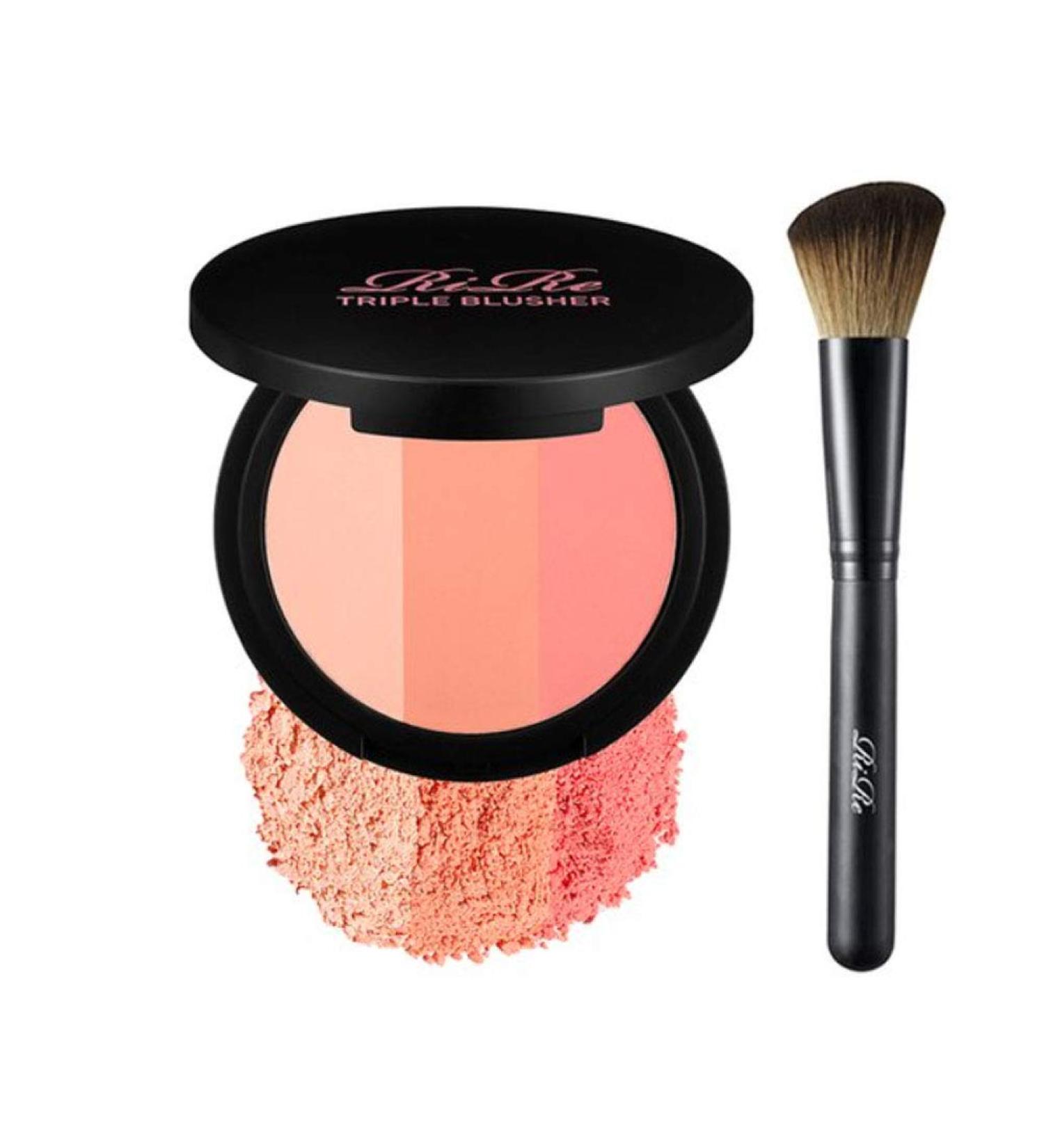 RiRe Triple Makeup Powder Blusher Set - Light, Real, and Pink Peach Shades with Face Brush - Buy Online on GoSupps.com