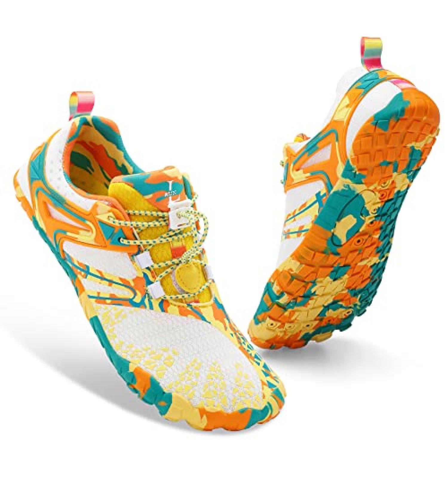 XIHALOOK Athletic Hiking Water Shoes - Quick Dry Barefoot Beach Shoes for Men and Women - Size 9 Women/7.5 Men - Beige Yellow - Buy Online on GoSupps.com