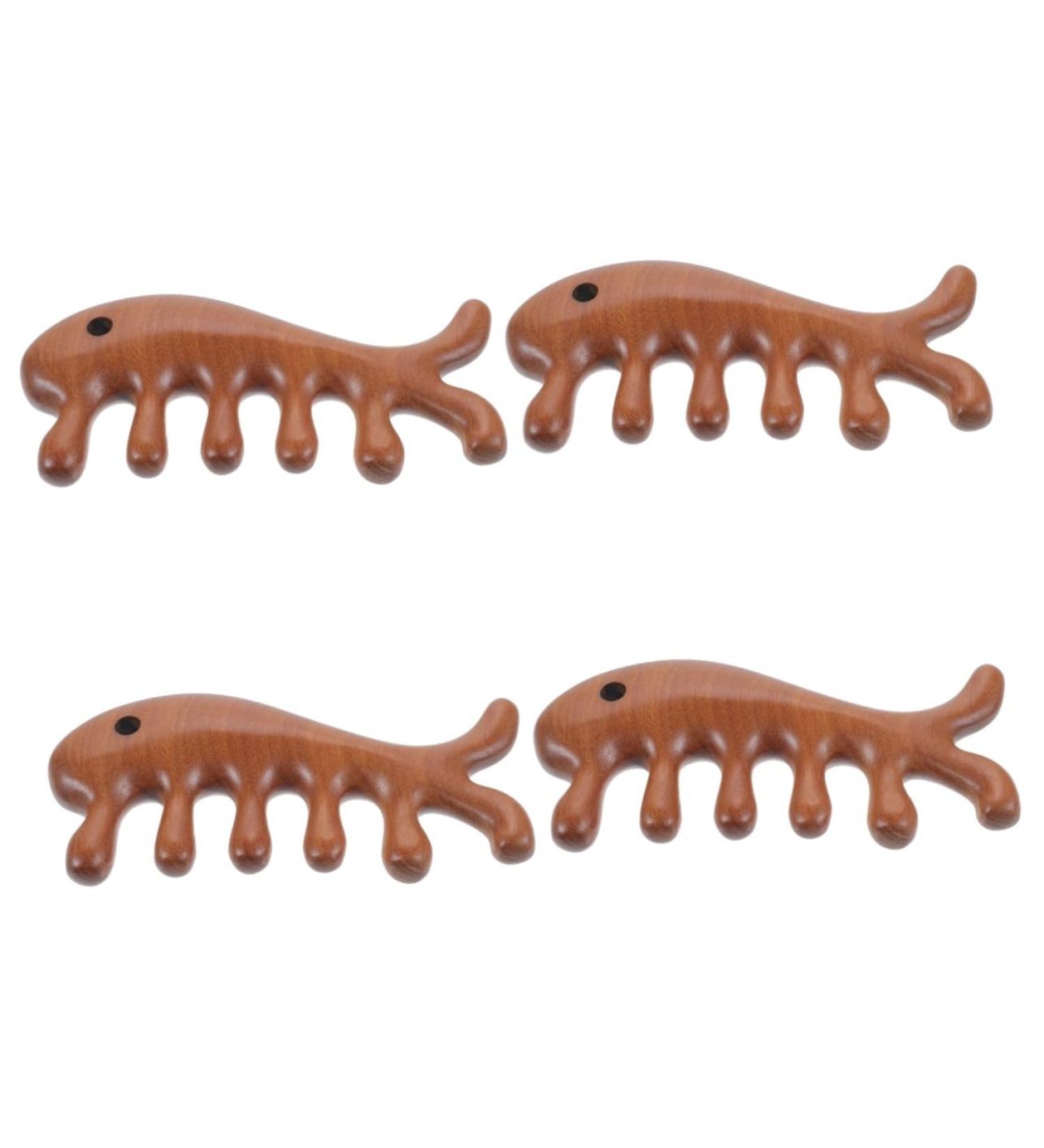 Magiclulu Sandalwood Comb Set - 4 Piece Fish Form Gua Sha Facial Massage Tools & Wooden Combs for Natural Skincare - Buy Online on GoSupps.com