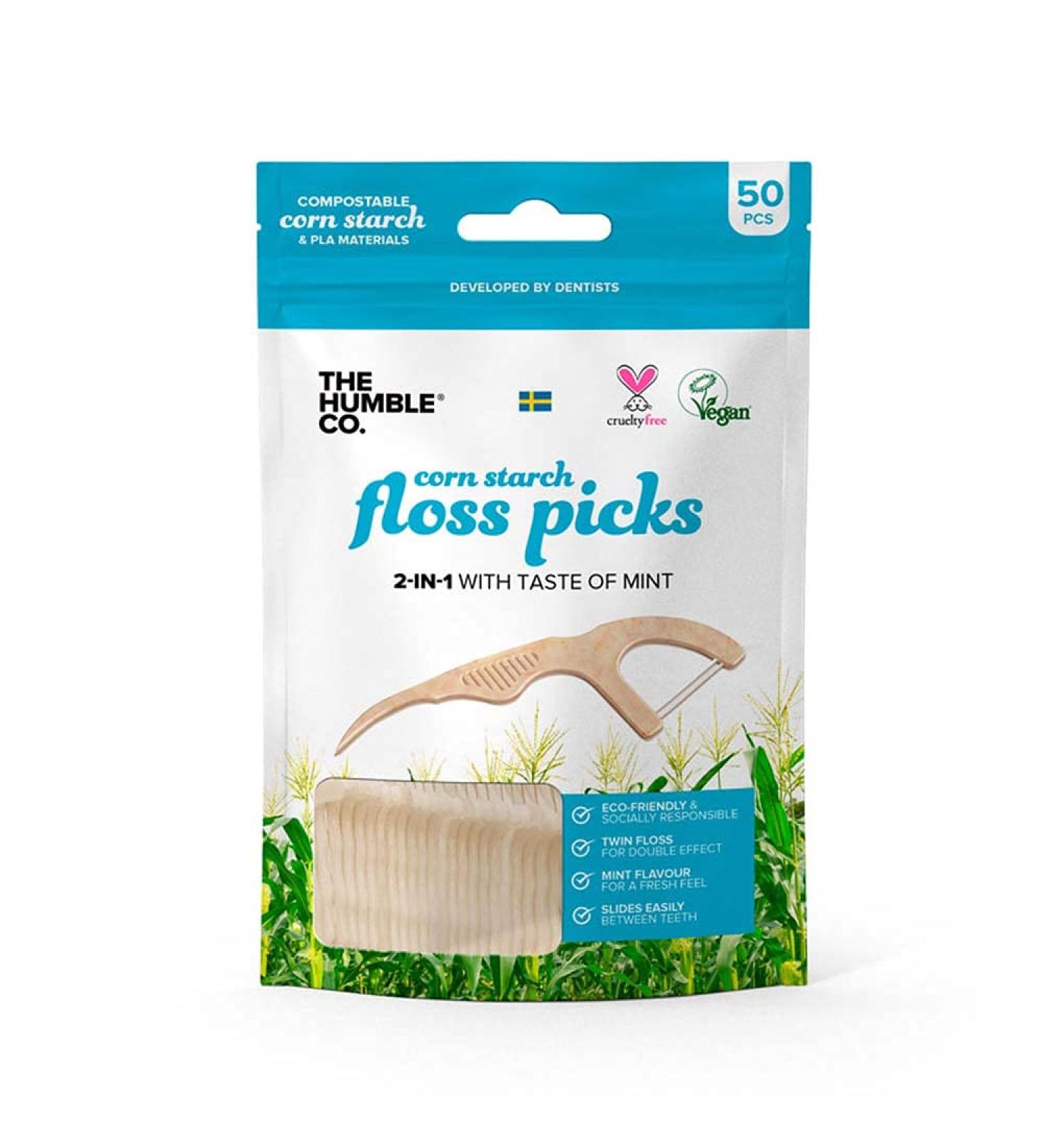 Humble Natural Dental Floss Picks - Eco-Friendly Dental Floss Sticks | 200 Pieces | Sustainable Oral Care - Buy Online on GoSupps.com