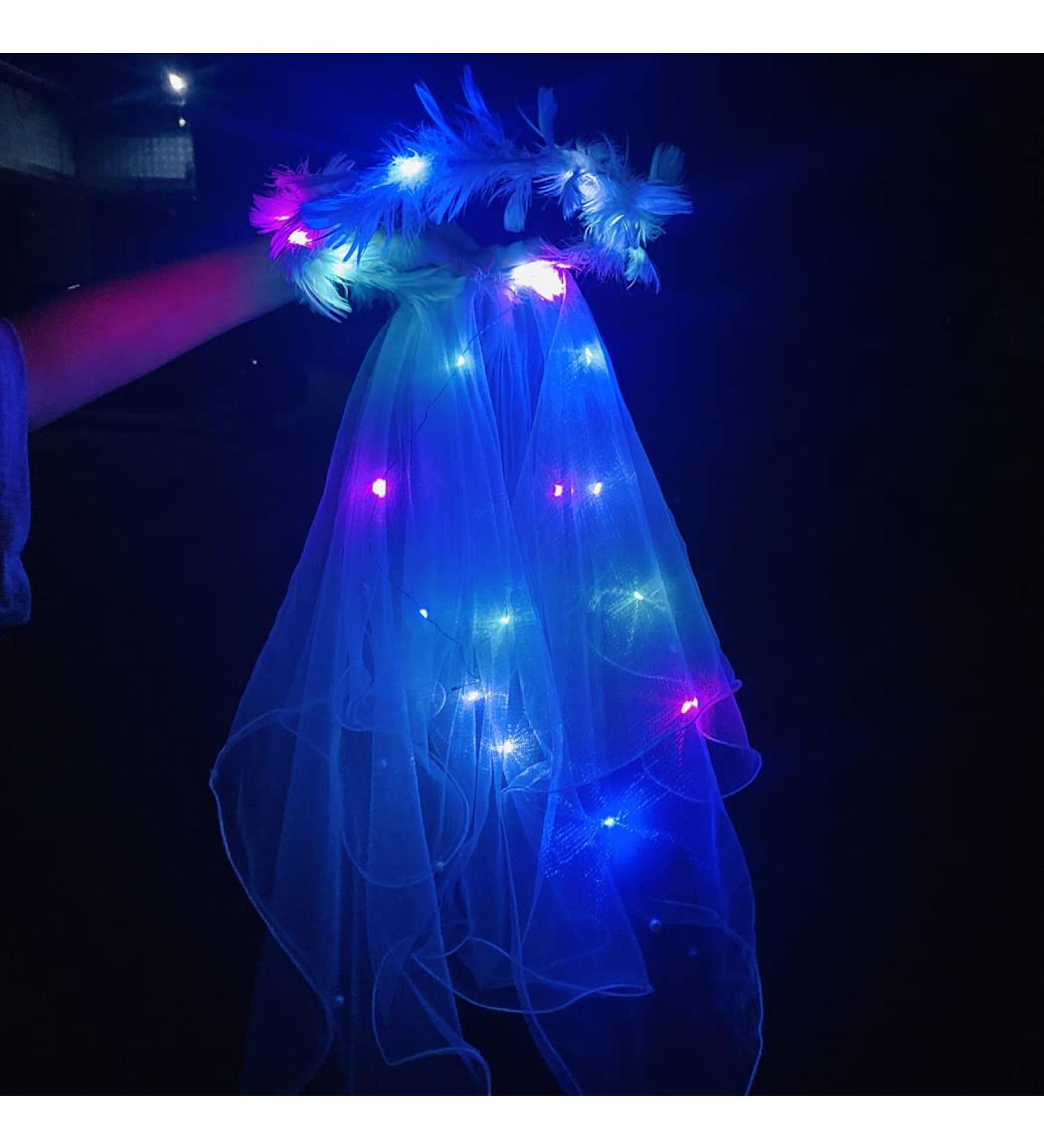 LED Wedding Veil Glowing Feather Headband - Bachelorette Party Bridal Hair Accessories - Buy Online on GoSupps.com
