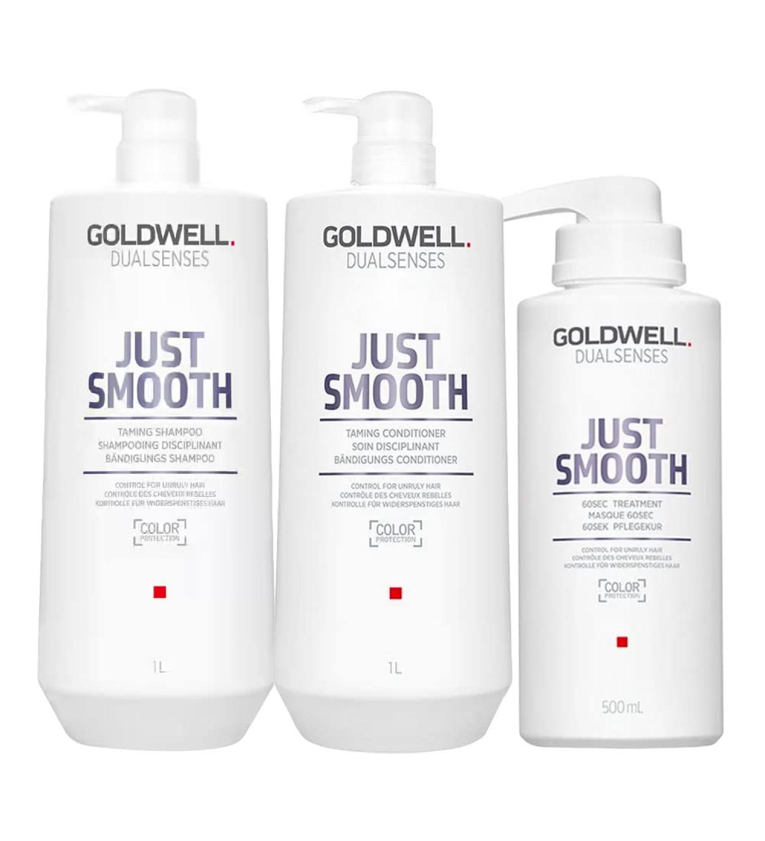 Goldwell Dualsenses Just Smooth Taming Shampoo 1000ml Conditioner 1000ml 60Sec Treatment 500ml