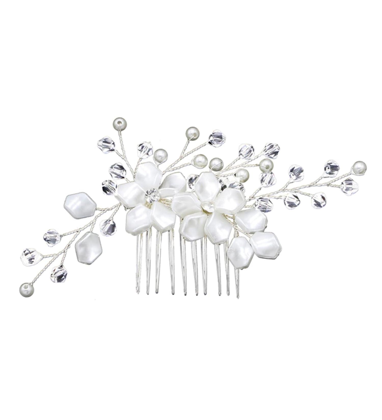 minkissy Wedding Headpiece Bridal Headdress wedding headgear rhinestones pearl flower comb white accessories Pearl Rhinestone Hair Comb Wedding dress Wedding Hair Comb - Buy Online on GoSupps.com