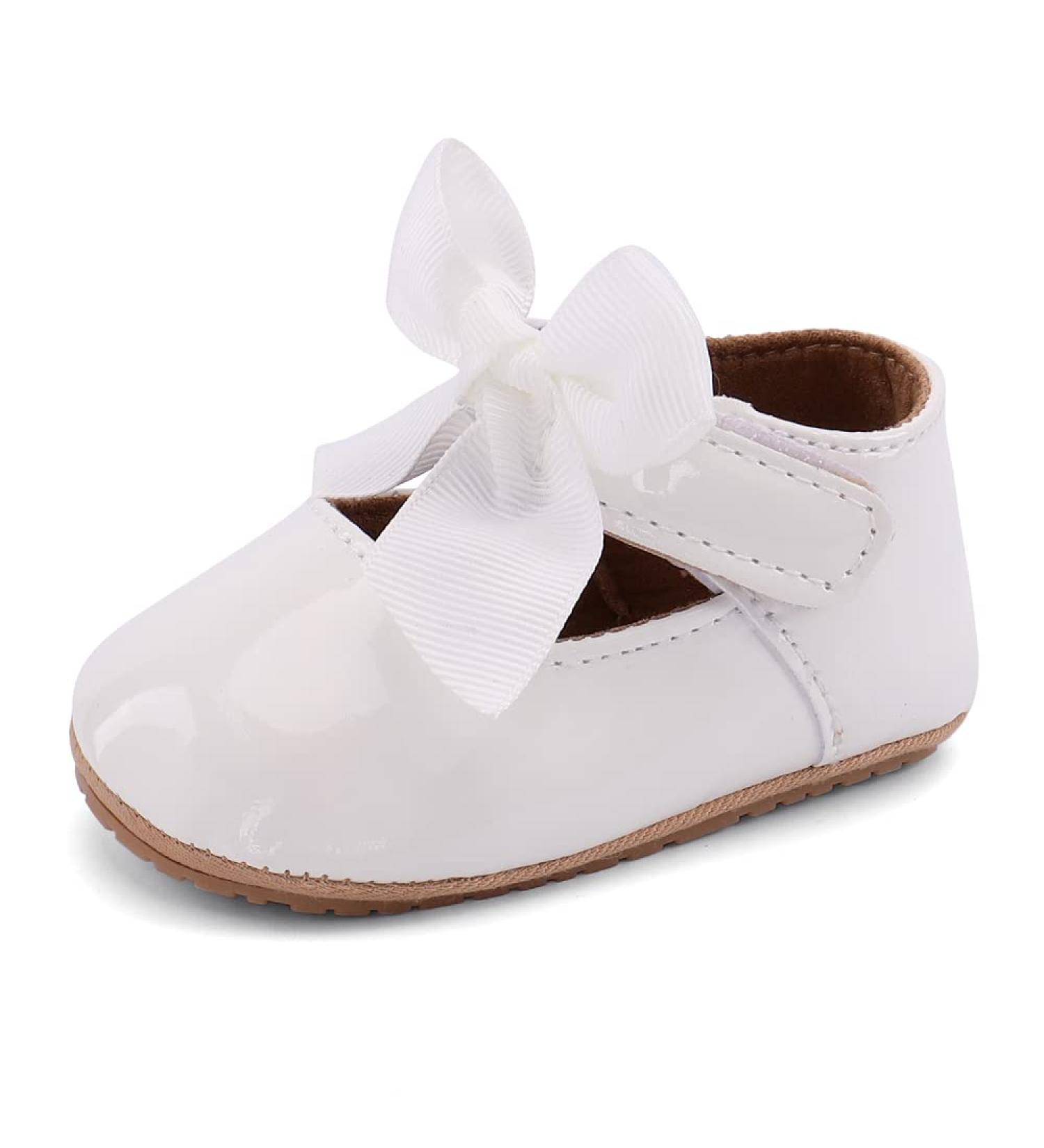 LACOFIA Baby Girls White Bowknot Mary Jane Shoes | Anti-Slip First Walking Prewalkers 6-12 Months - Buy Online on GoSupps.com