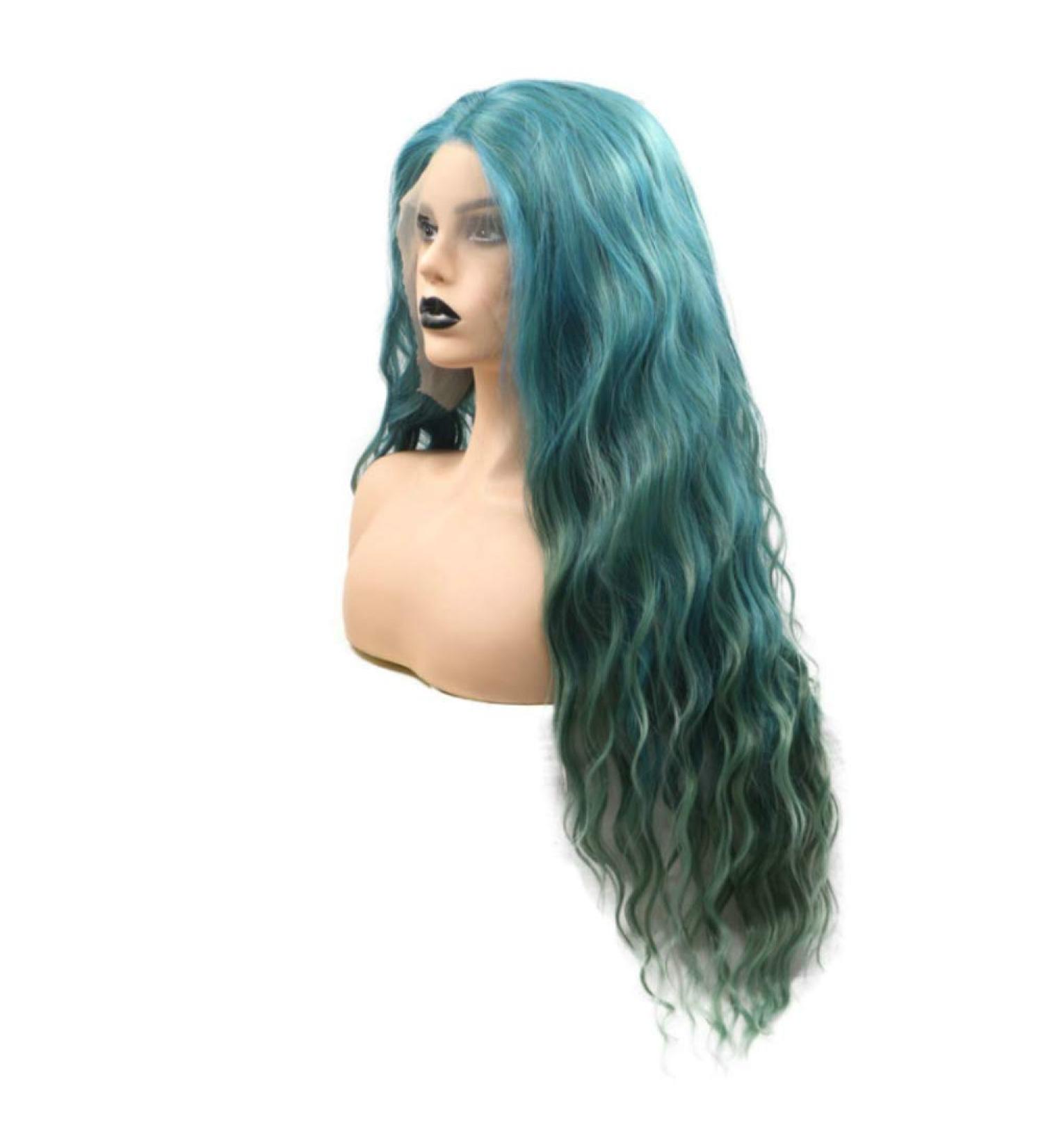 DIDADA Long Water Wave Wig - Ombre Mermaid Green Synthetic Lace Front Wig for Drag Queens & Women | 24 Inches - Buy Online on GoSupps.com