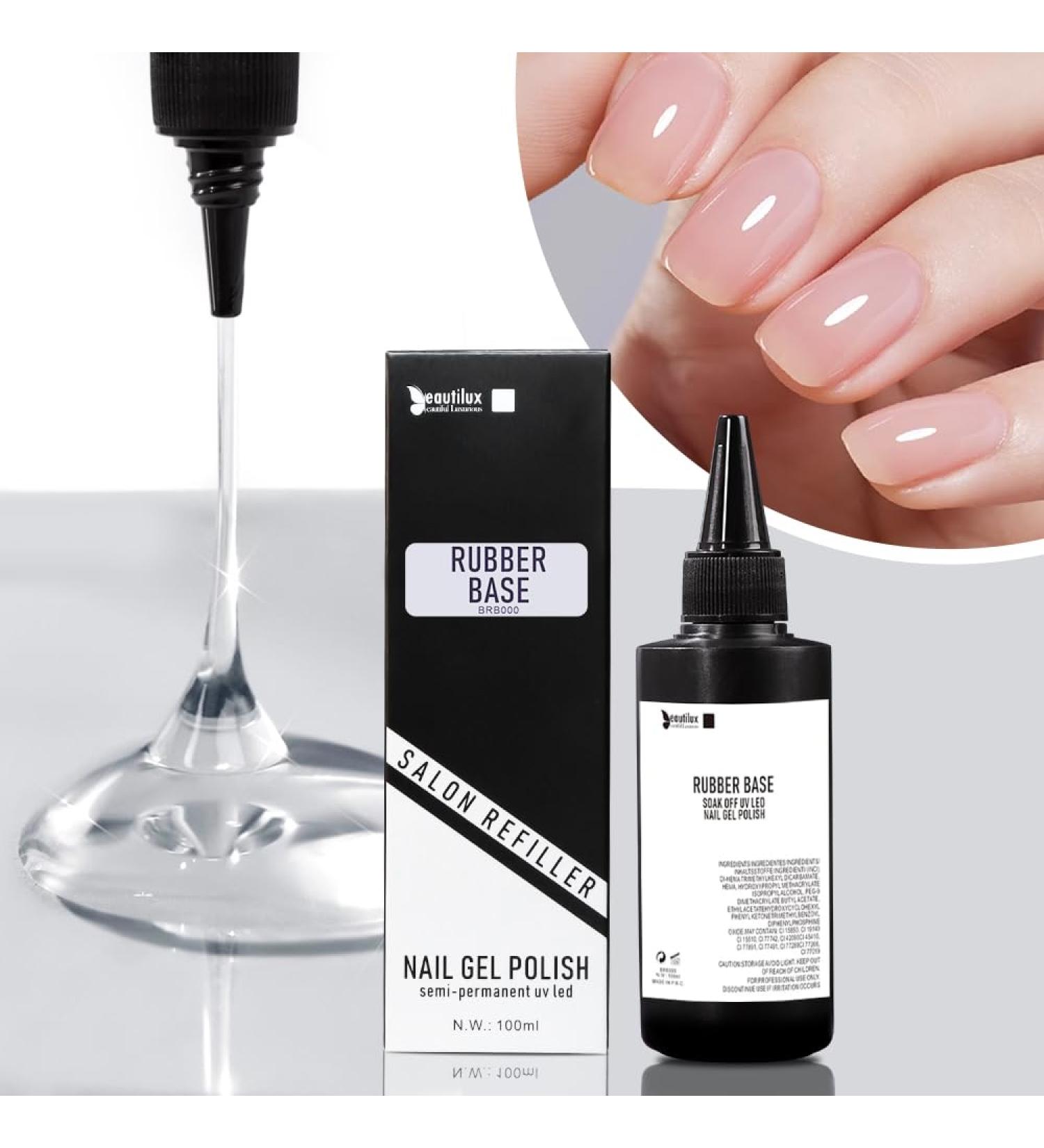 Beautilux Rubber Base Gel 100ml - Clear UV Gel for Manicure & Nail Art | Soak Off Long-Lasting Rubber Base Coat - Buy Online on GoSupps.com