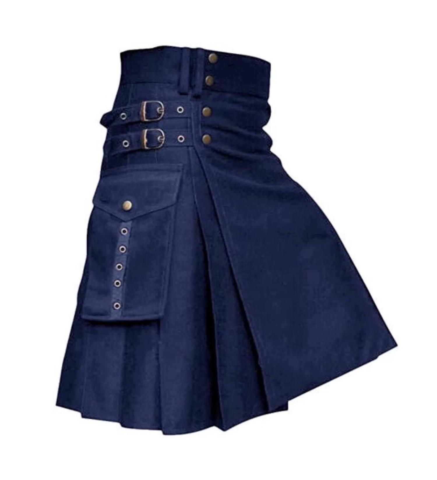 Shop Comfortable Men's Scottish Kilt - Fold Skirt Design in Navy | Hybrid Garden Casual Highland Wear | XXL Available - Buy Online on GoSupps.com