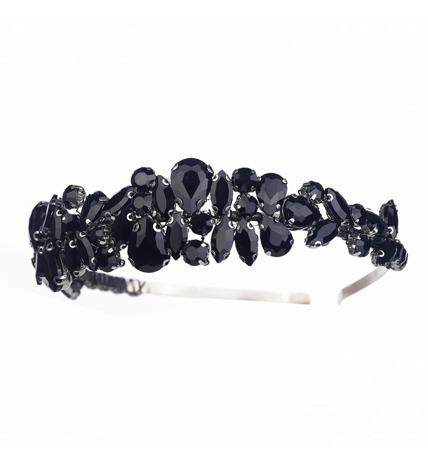 Kercisbeauty Black Rhinestones Beads Crown Women Girls Halloween Tiara Wedding Bridal Hair Piece Handmade Jewelry for Banquet Prom - Buy Online on GoSupps.com