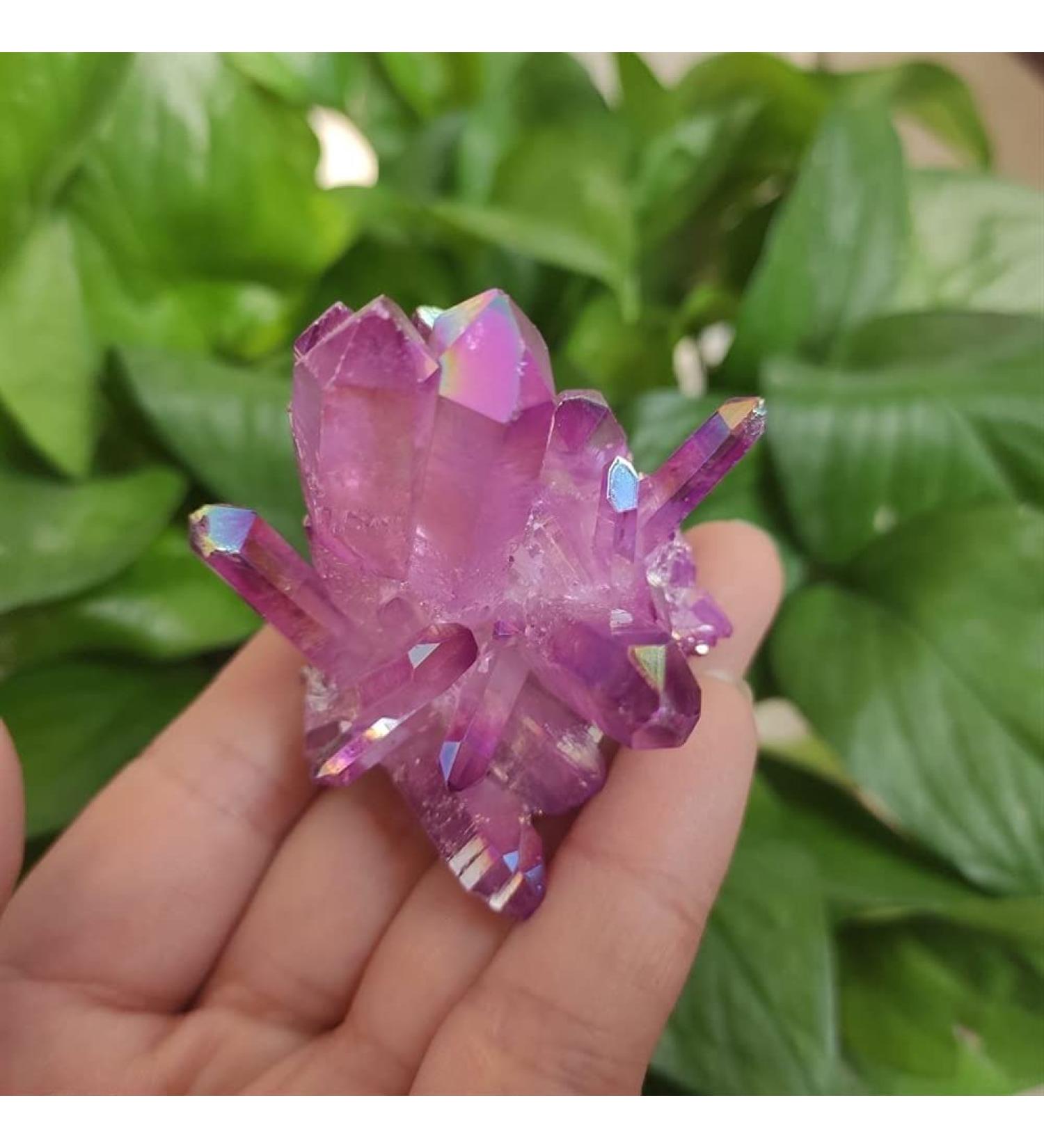 Natural Angel Aura Crystal Cluster Violet Electroplating Titanium Coating Quartz Cluster Healing Reiki Stone Crystal Cluster - Buy Online on GoSupps.com