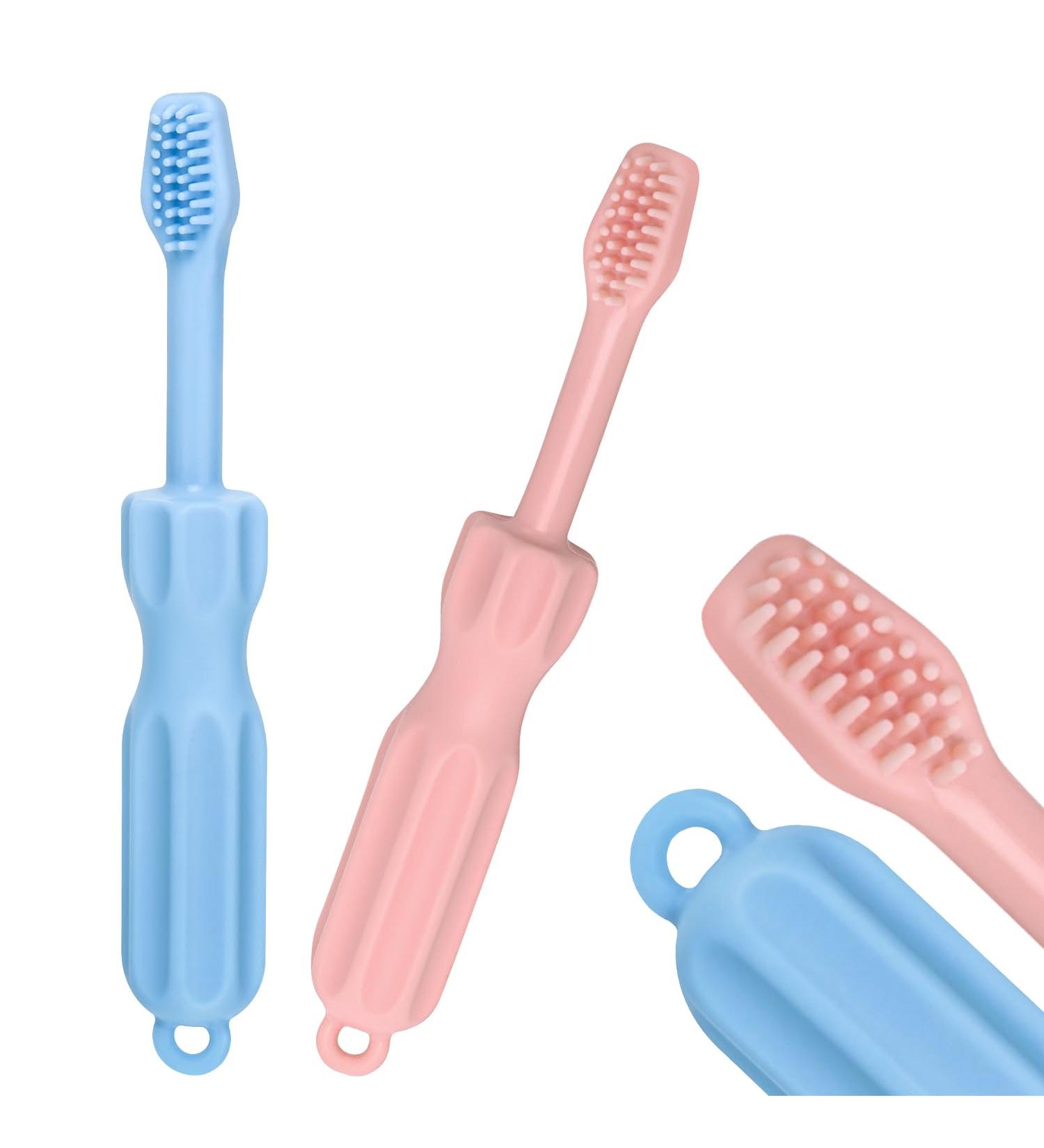 CLdy Baby Biting Toys - 2 BPA-Free Silicone Teething Rings for Babies 3 Months+ - Soft & Stimulating Toothbrush Aid in Blue & Pink - Buy Online on GoSupps.com