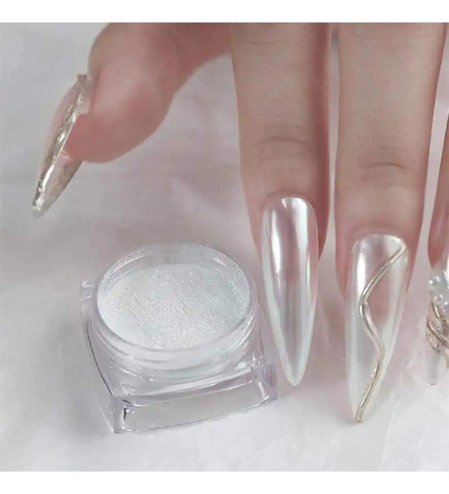 White Pearl Chrome Nail Powder Set - High Gloss Glitter Nail Art Kit for Manicure Decorations - Buy Online on GoSupps.com