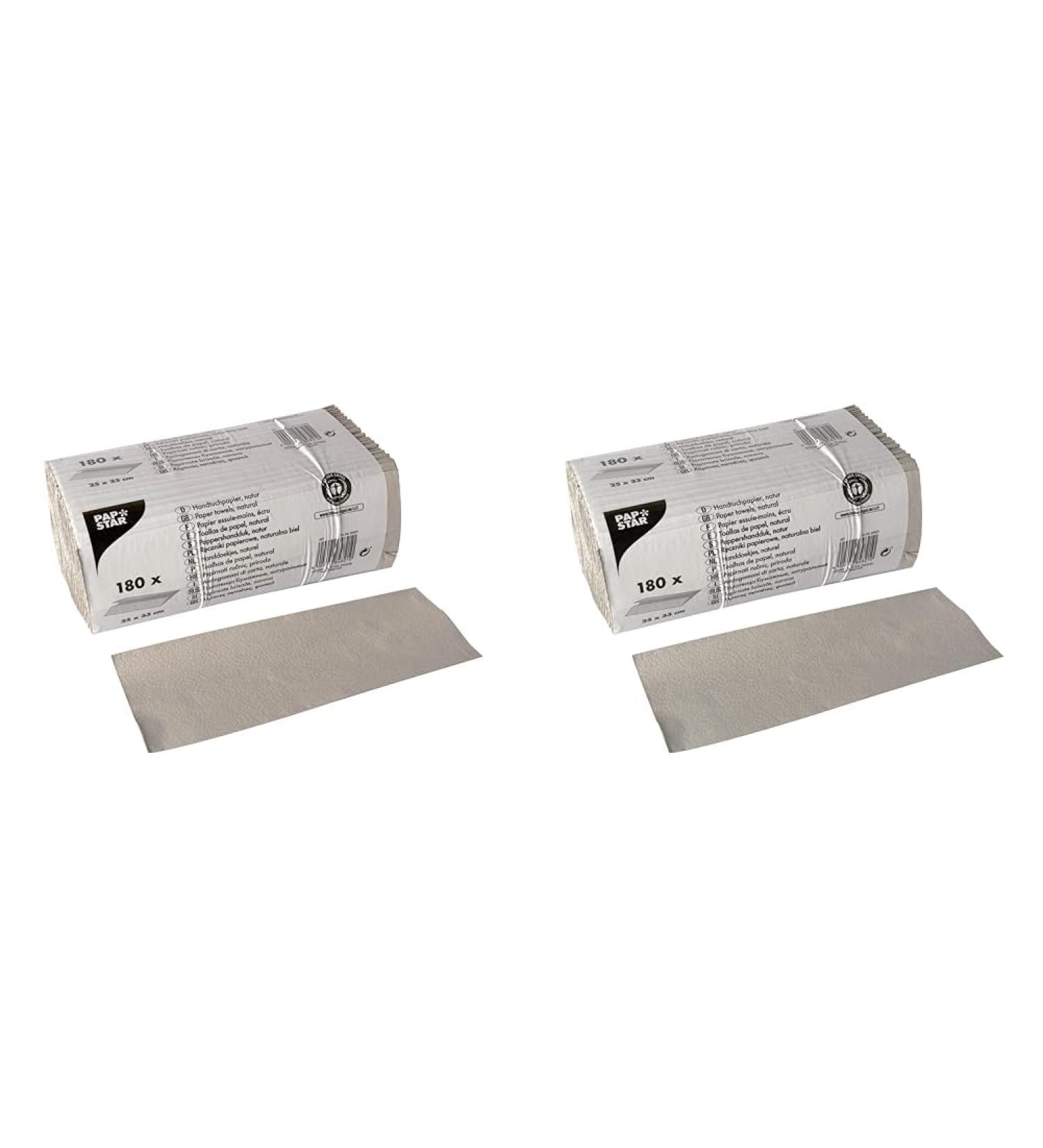 Papstar 180 sheets of towel paper 31 cm x 25 cm natural C-fold 1-ply 84821 (pack of 2) 10 x 25 x 12 cm (pack of 2)