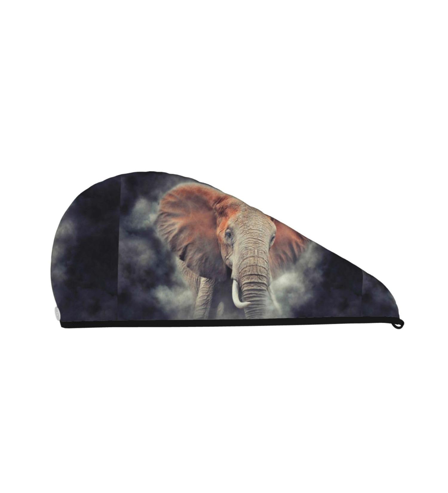 Quick-Dry Elephant in Smoke Hair Towel Wrap | Buttoned Hair Turban for Fast Drying - Buy Online on GoSupps.com
