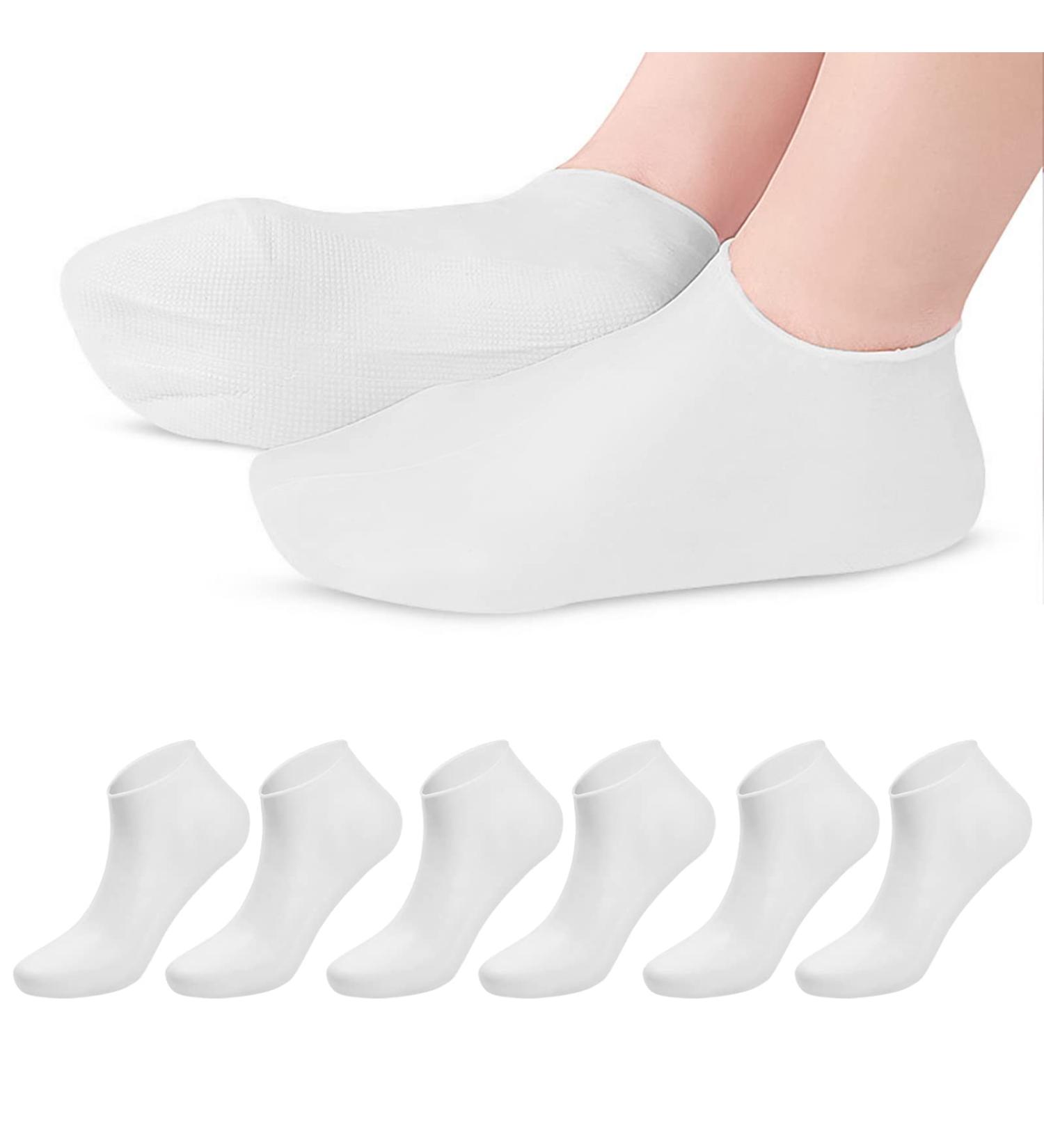 3 Pairs Moisturizing Gel Socks for Men & Women - Foot Care for Dry Cracked Feet - White - Buy Online on GoSupps.com