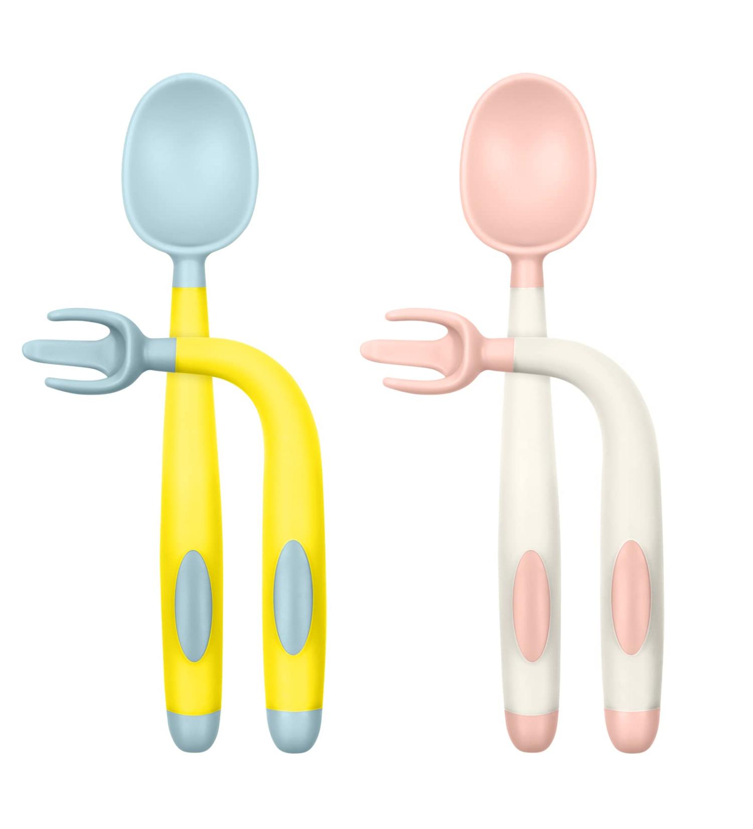 Vicloon Baby Utensils Spoon Fork Set 4pcs - Easy Grip Toddler Cutlery Feeding Set in Pink-Yellow Powder-blue - Buy Online on GoSupps.com