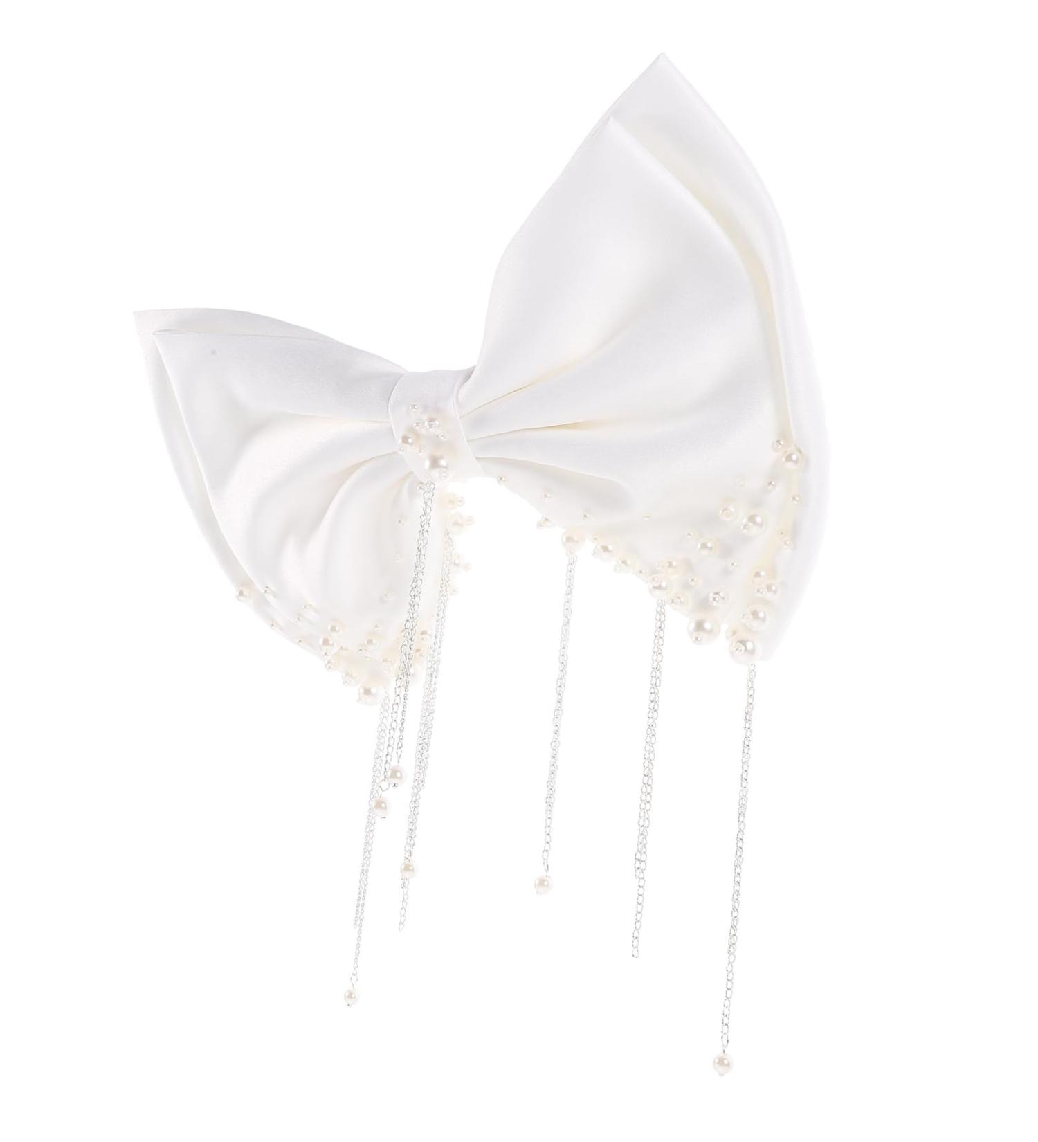 POPETPOP Bridal Satin Bow Tassel Hair Clip Bow Hair Pin Women Hair Accessories Women Hair Decorations Hair Barrettes Bow Hairpins Bow Barrettes Tiara Headgear Bride Bow Tie Fabric White - Buy Online on GoSupps.com