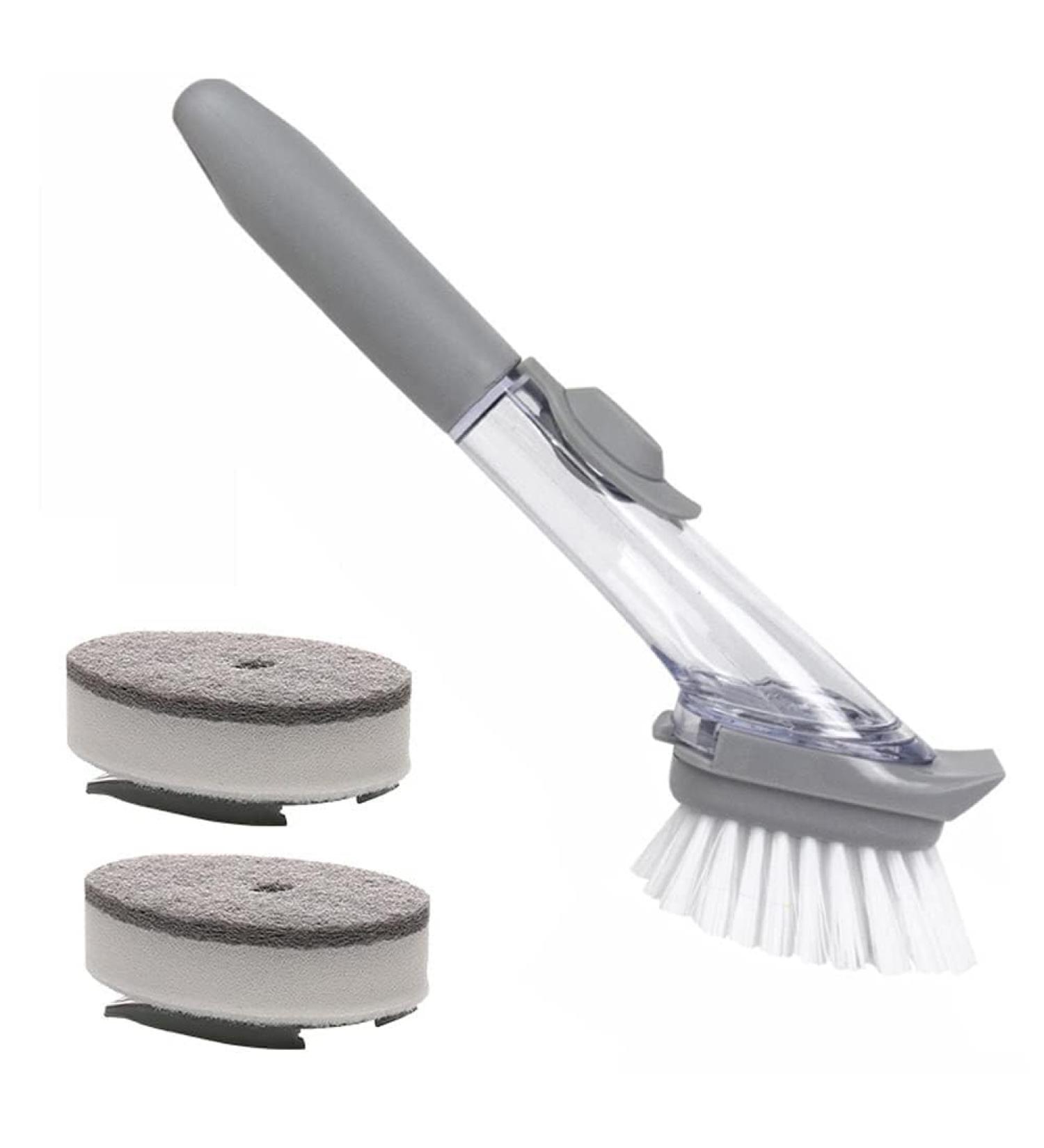 Soap Dispensing Dish Brush Kitchen Brush Set Automatic Liquid Filling Long Handle Brush with 2 Cleaning Sponges and 1 Dish Brush (Gray) - Buy Online on GoSupps.com