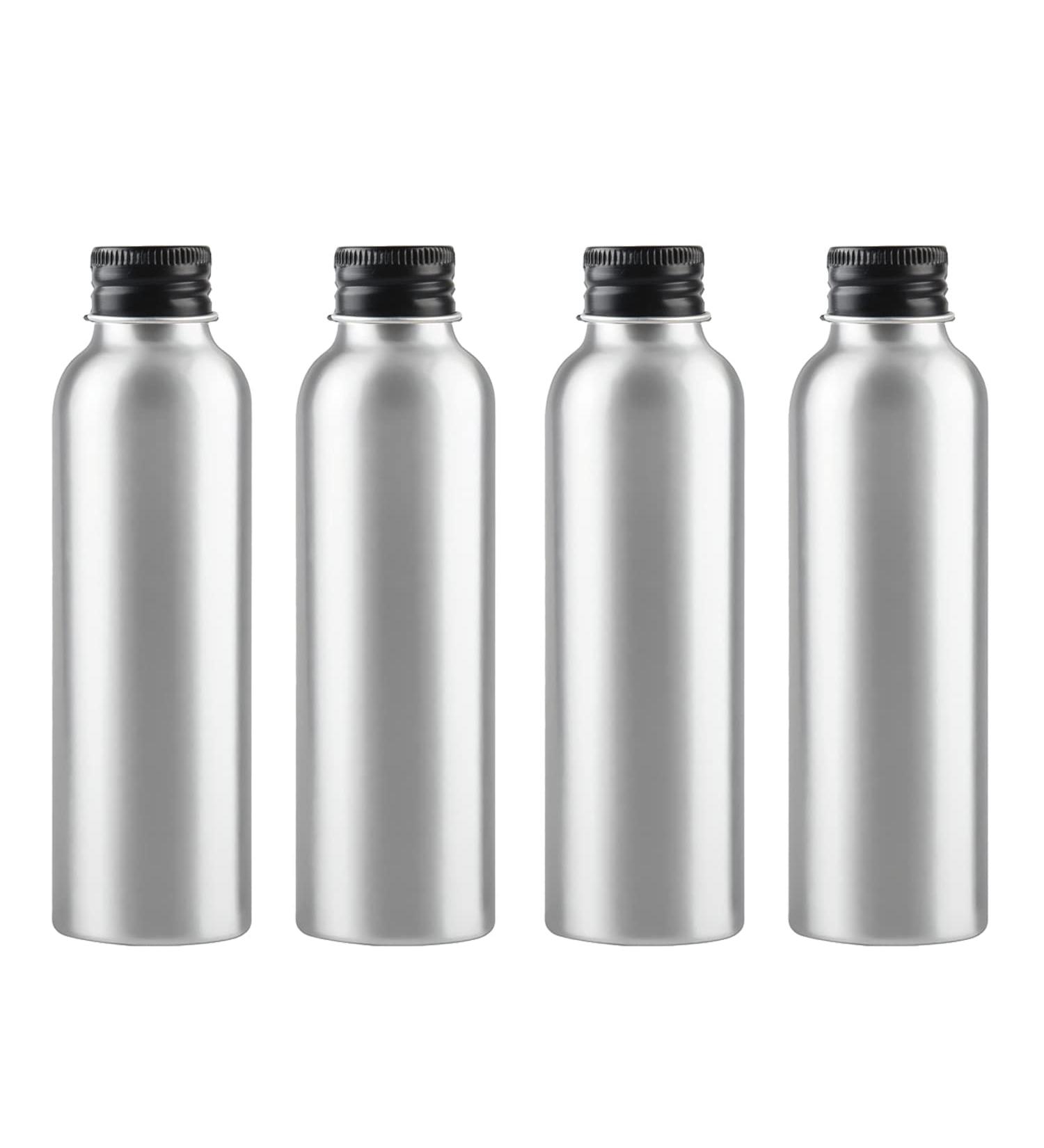 Zeoabsy 4-Pack 120ml Silver Aluminum Bottles with Screw Caps - Perfect for Cosmetics Oils Travel Essentials Hotel Use - Buy Online on GoSupps.com