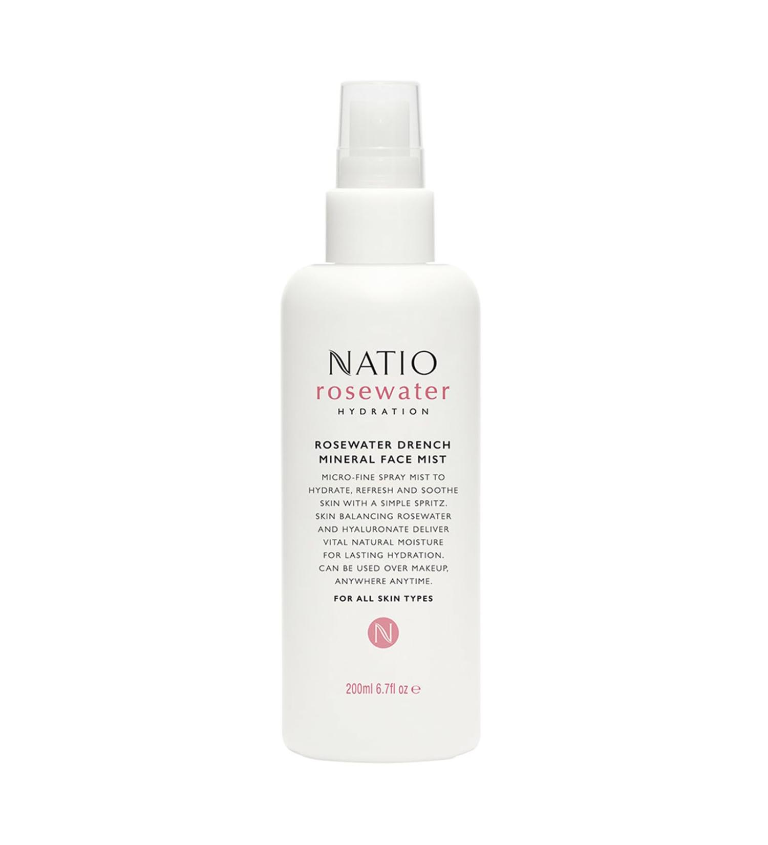 Natio Australia Rosewater Face Mist - Hydrating Spray for All Skin Types | 6.7oz Makeup Safe Moisturizer - Buy Online on GoSupps.com