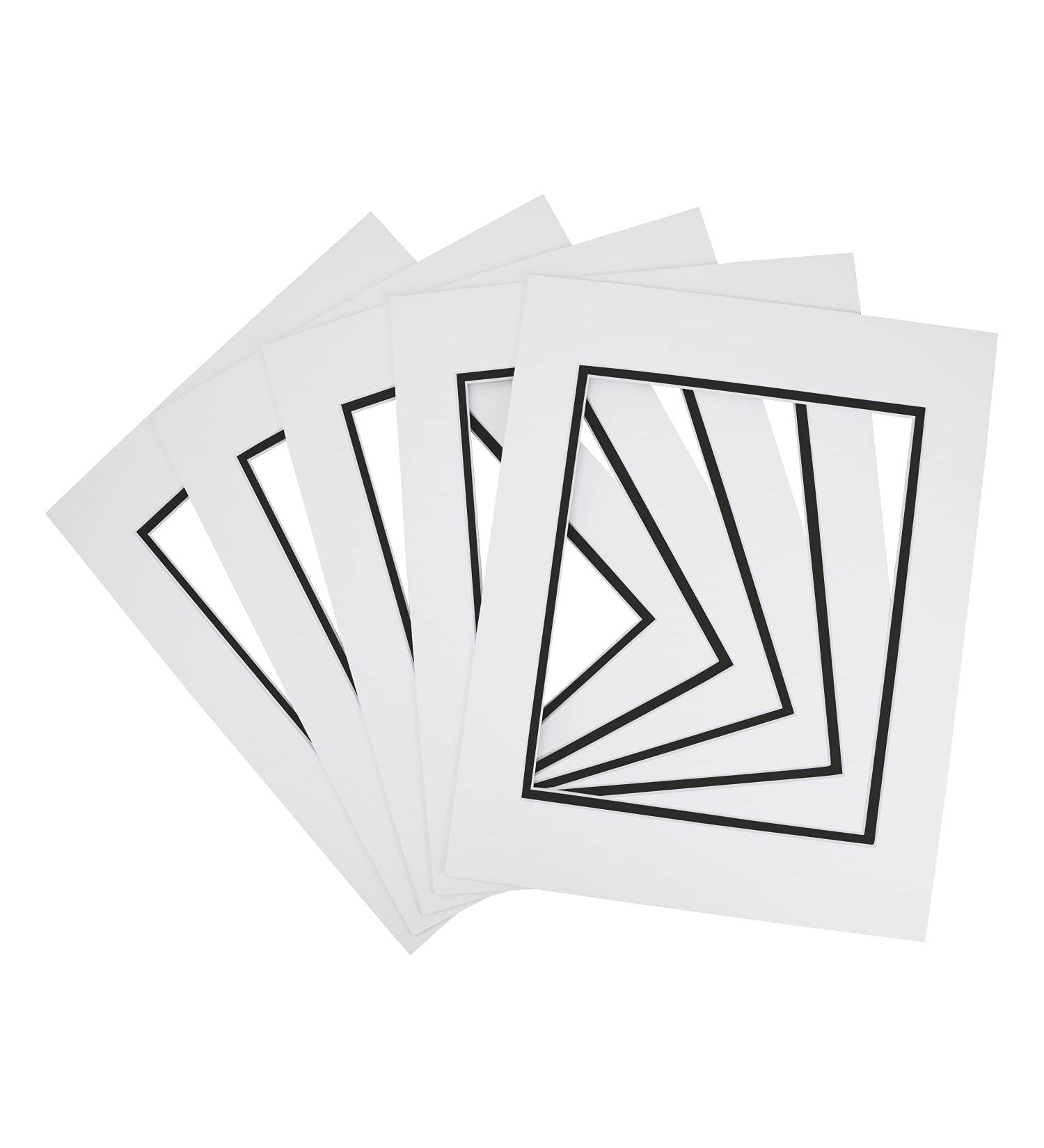 Golden State Art 11x14 Double Mats for 8x10 Photos Frames - White Over Black, Acid-Free (5 Pack) - Buy Online on GoSupps.com