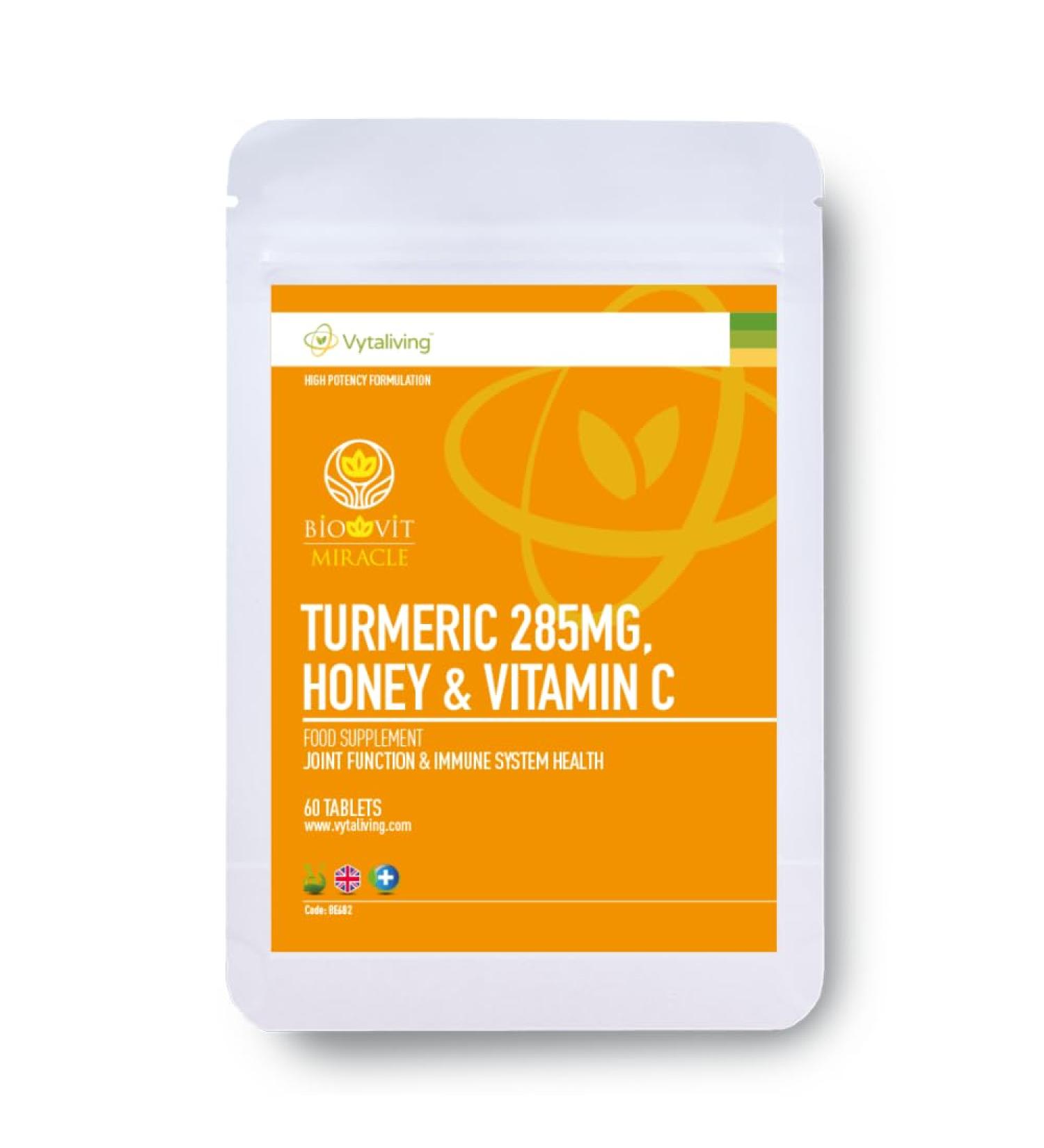 VYTALIVING Turmeric Tablets with Honey & Vitamin C - Joint & Immune Health Supplement - 60 Tablets - Buy Online on GoSupps.com