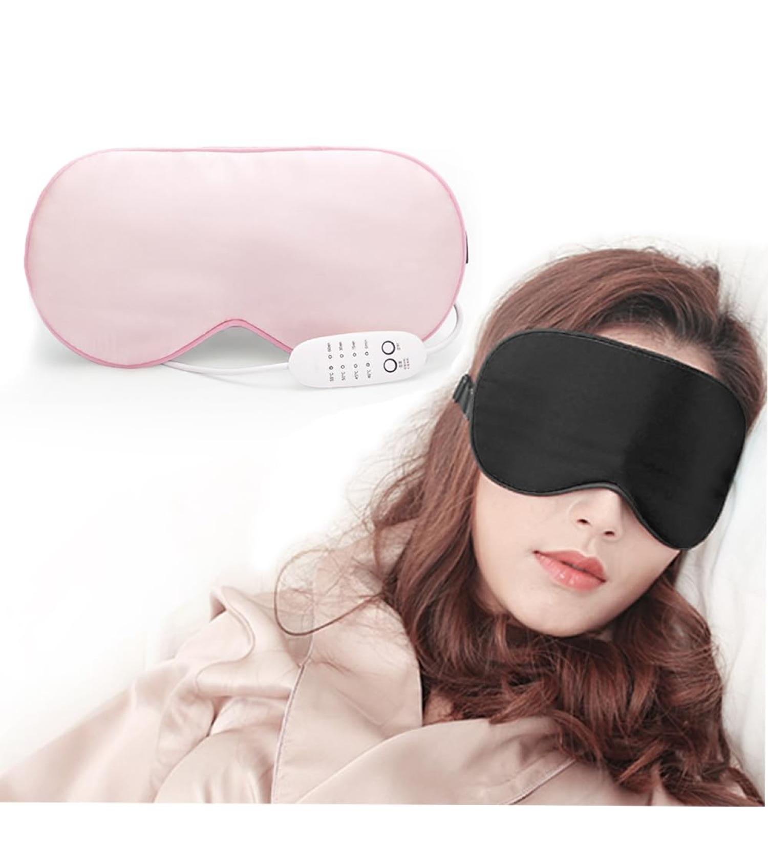 Real Silk Heated Eye Mask 2Pack - USB Electric Soft Sleeping Mask with Temperature & Time Control - Comfortable Heating Blindfold for Relaxation - Black & Pink - Buy Online on GoSupps.com