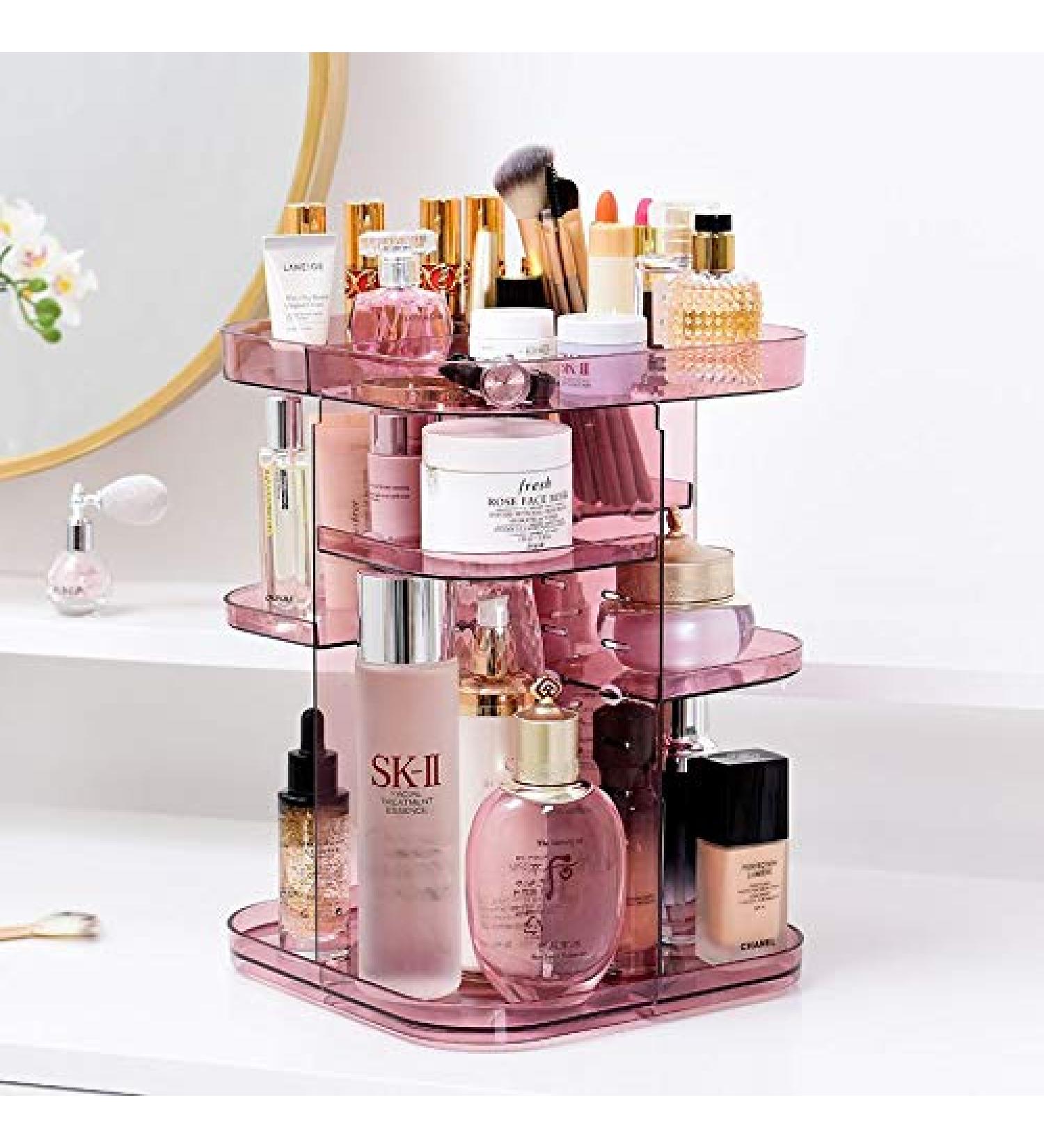 ARMA RAM Rose Pink 360 Rotatable Makeup Organizer - Adjustable Crystal Cosmetic & Perfume Stand for Bathroom & Bedroom - Buy Online on GoSupps.com