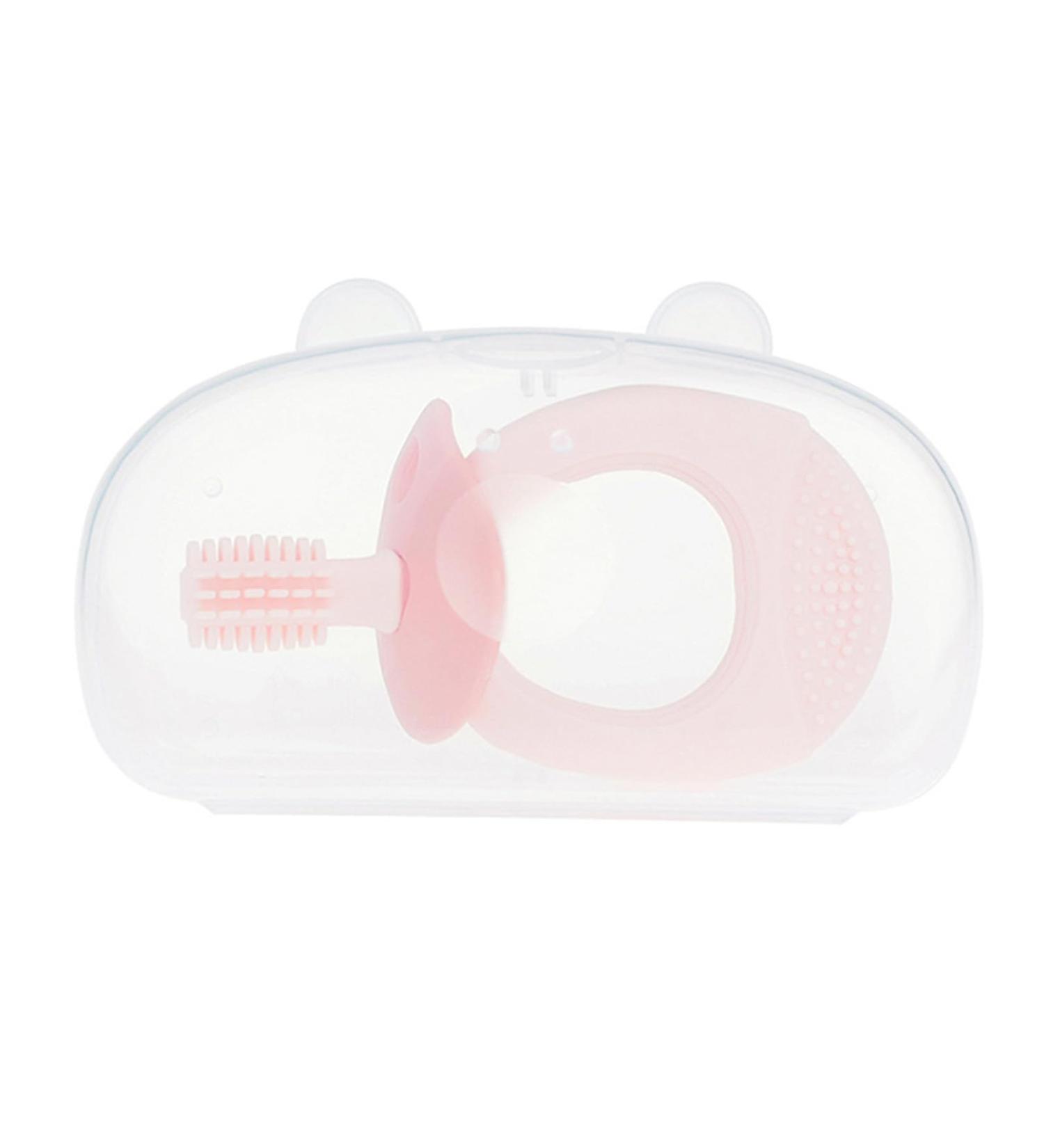 Buy Baby Training Toothbrush Teether - Silicone 360 Clean Mouthguard & Tongue Cleaner (Pink) - International Shipping Available - Buy Online on GoSupps.com