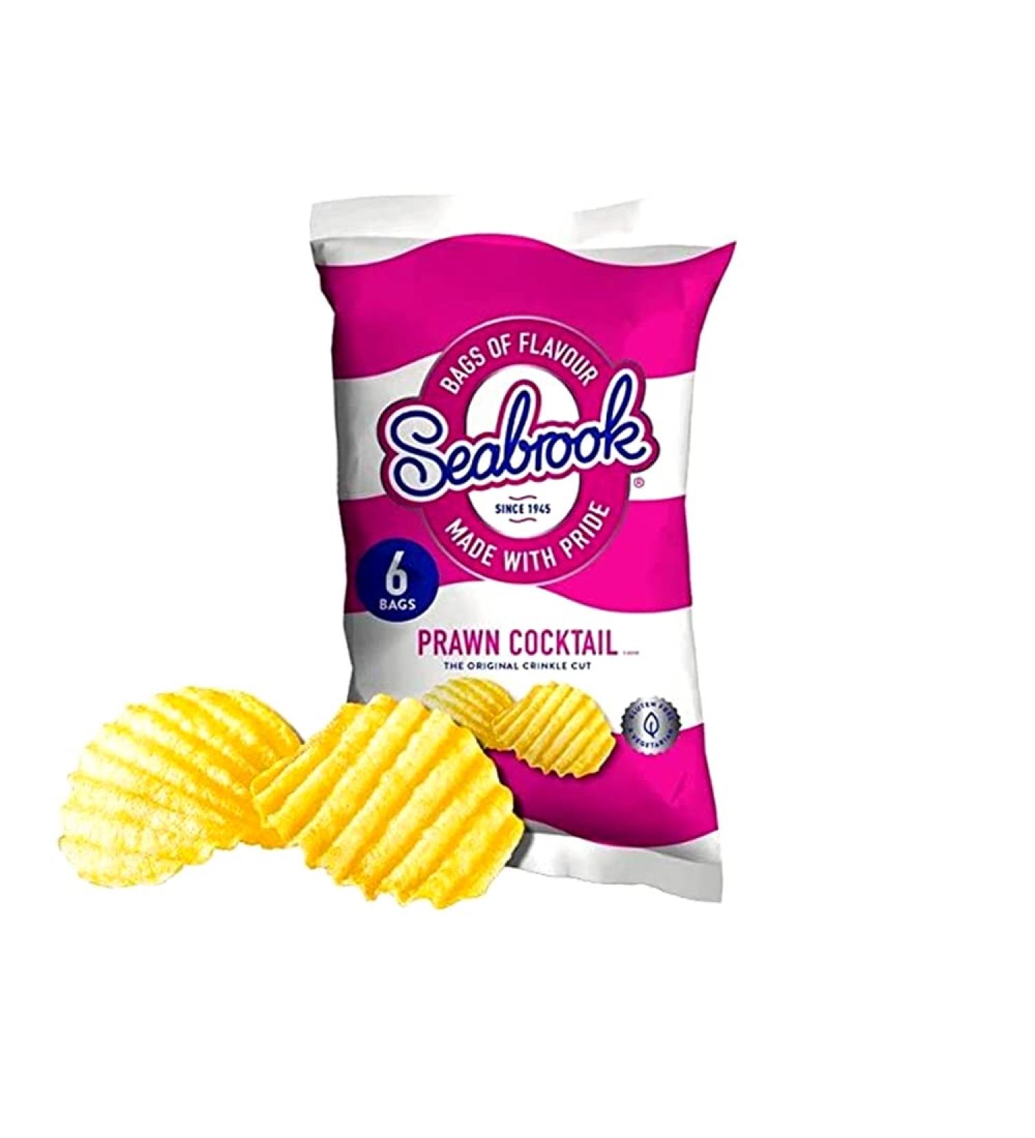 Chips Crisps Bags Collections - Deliciously light & Crispy Chips Bags (Seabrook Prawn Cocktail (6 x 25g) 4 Packs)