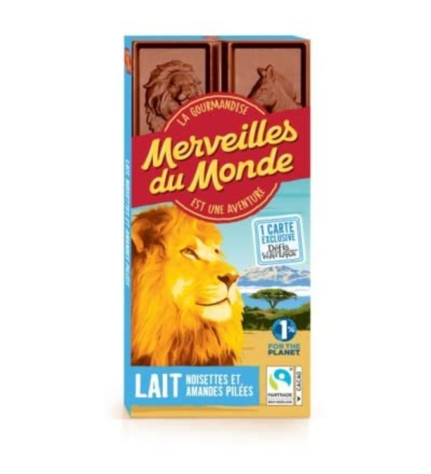 Wonders of the World Milk chocolate bar, crushed hazelnuts and almonds - 100g bar