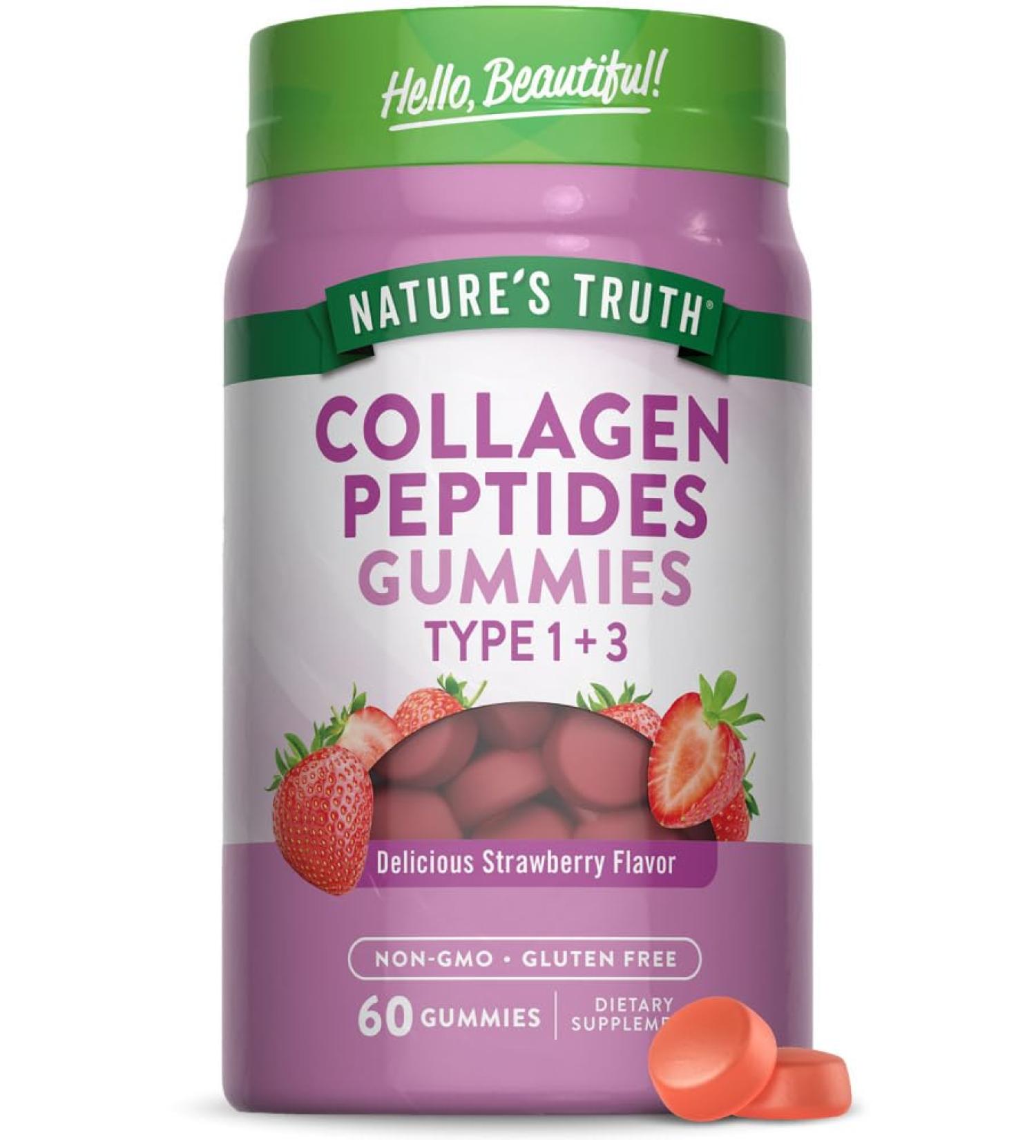 Nature's Truth Collagen Peptide Gummies for Women | 60 Count Type 1 and 3 | Strawberry Flavor | Non-GMO & Gluten Free Supplement - Buy Online on GoSupps.com