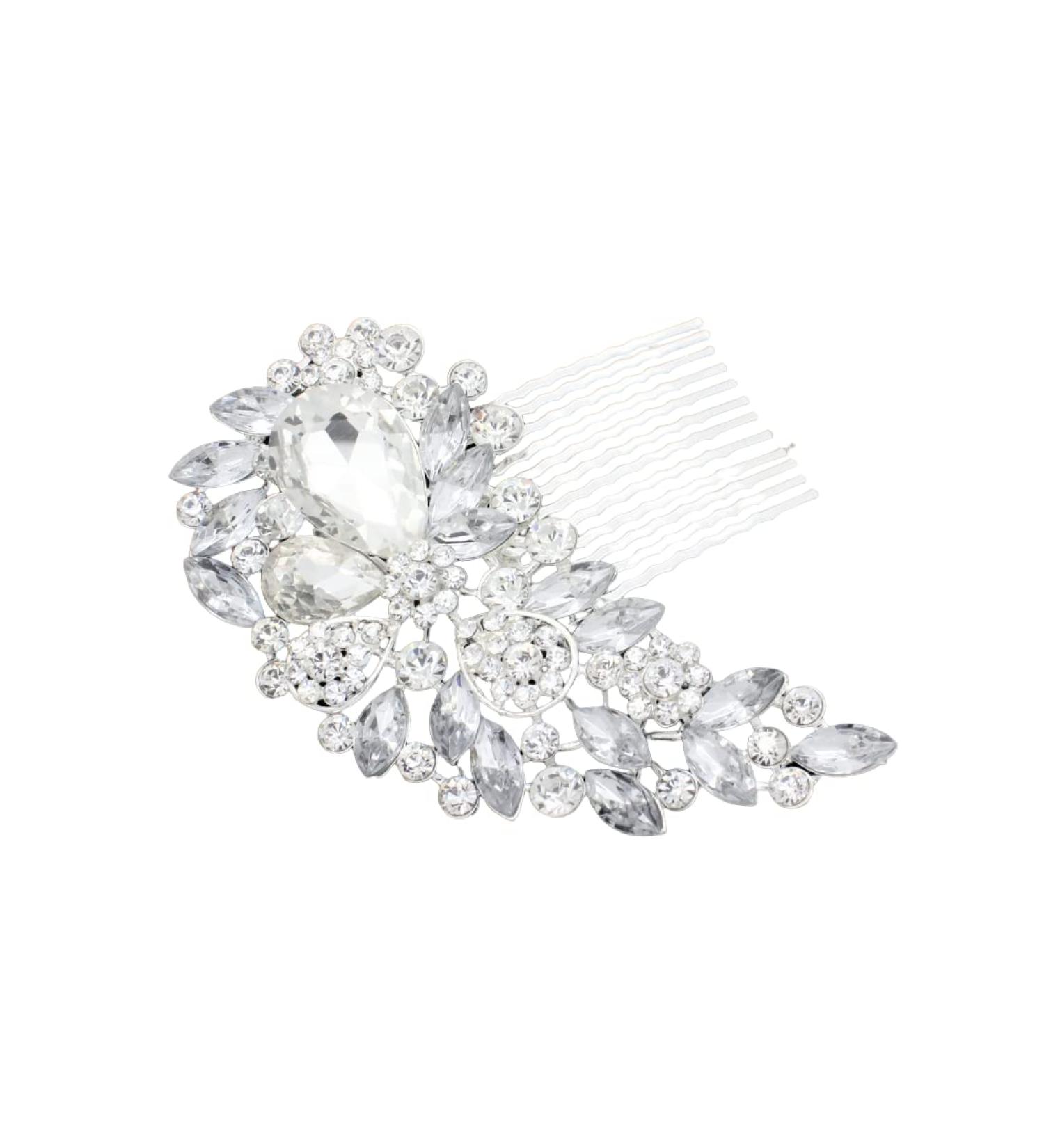 Bridal Wedding Hair Comb Fascinator Flower Crystal Rhinestones Clip Diamante Headpiece