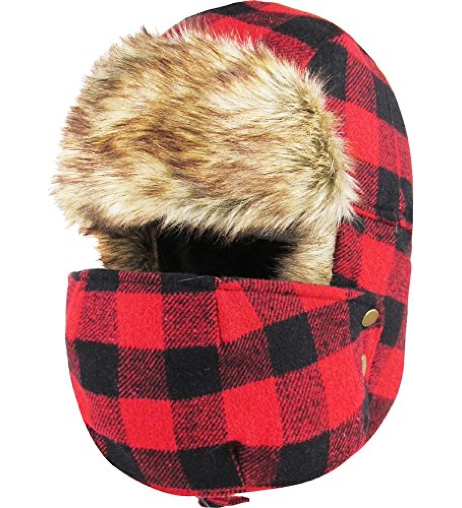 Lumberjack Plaid Aviator Trapper Hat with Ear Flaps - Red Black Plaid Ushanka Eskimo Bomber Russian Cold One Size 4 - Buy Online on GoSupps.com
