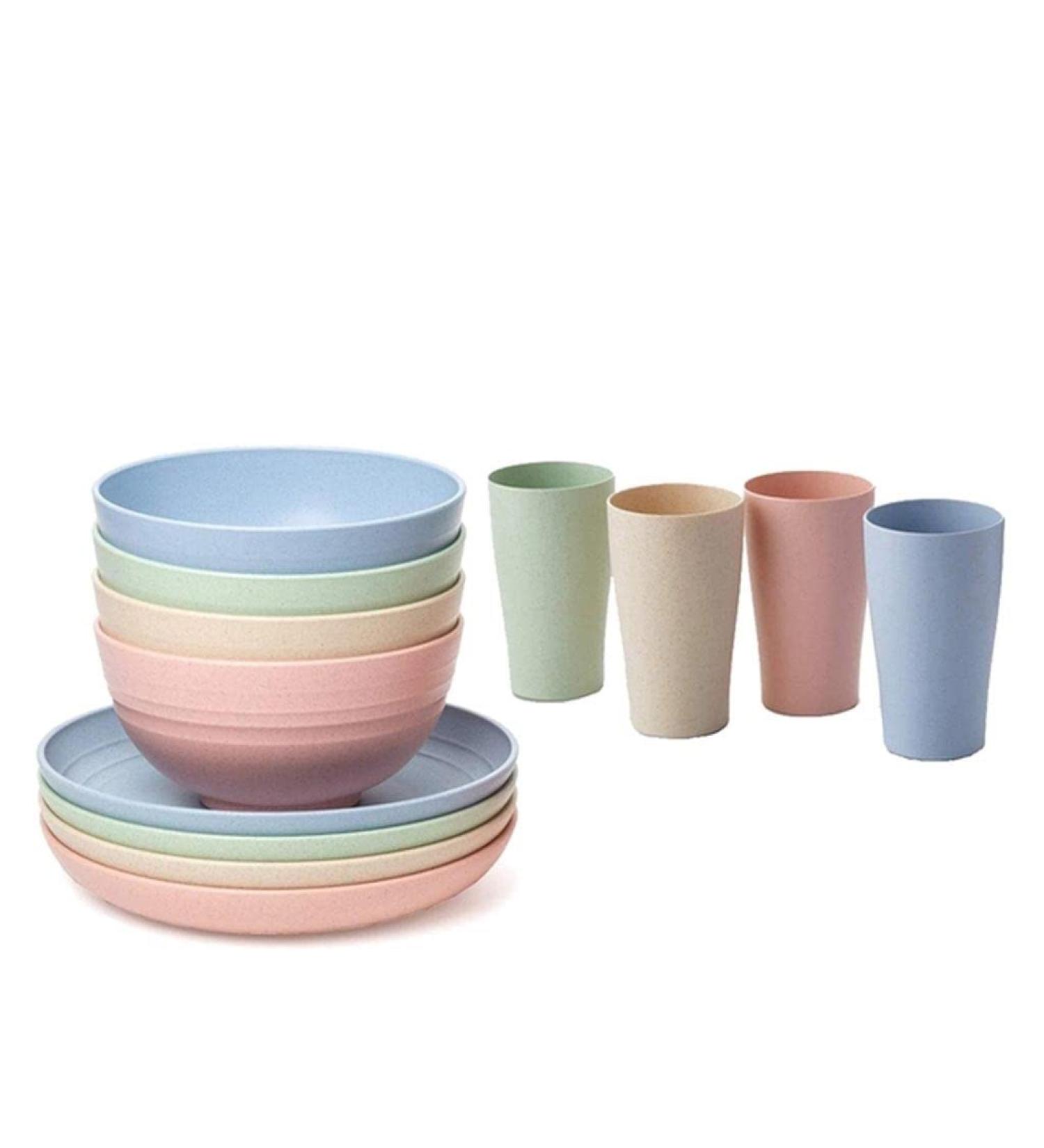Wheat Straws Dinnerware Sets Unbreakable Reusable Lightweight Bowls Cups Plates Tableware Kitchen Cutlery Set - Buy Online on GoSupps.com