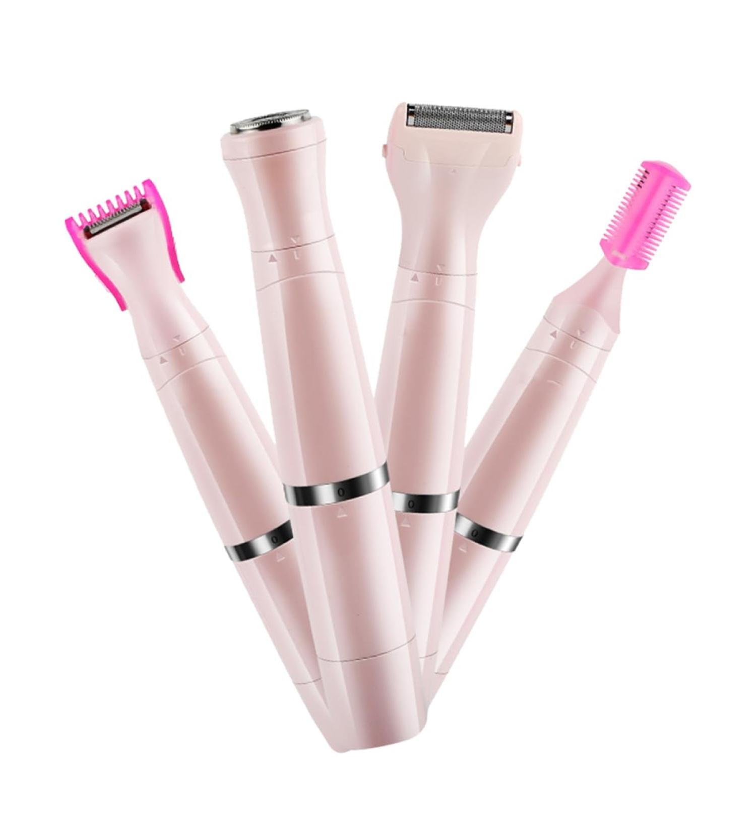 4-in-1 Washable Electric Lady Shaver & Facial Trimmer - Pink | Women's Razor for Armpits & Face - 14x5cm - Buy Online on GoSupps.com