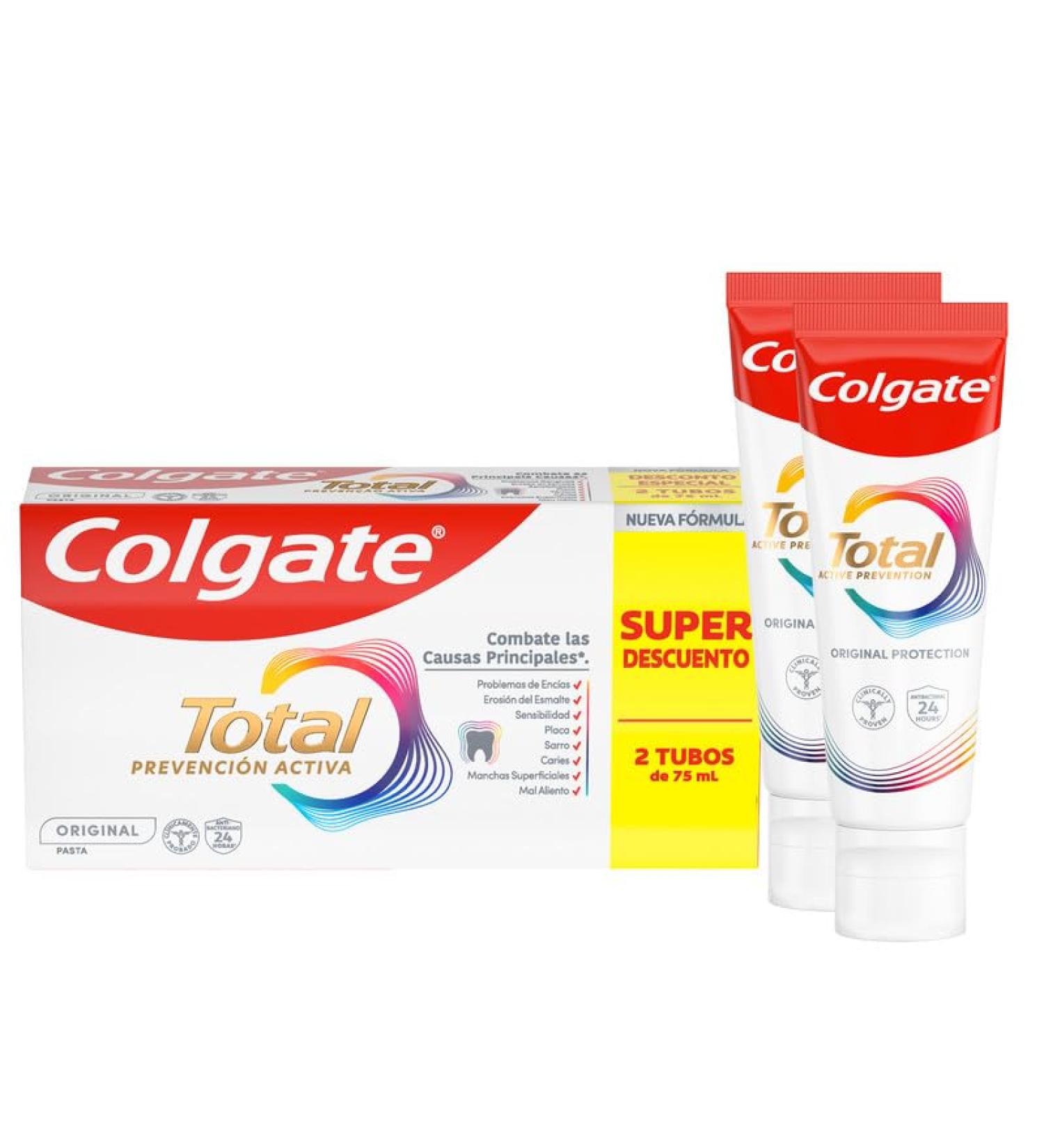  Colgate Colgate Total Prevention Active Original Toothpaste 2 x 75 ml | Fights the main causes* of oral health problems | 24-hour antibacterial protection | Clinically tested - Buy Online on GoSupps.com