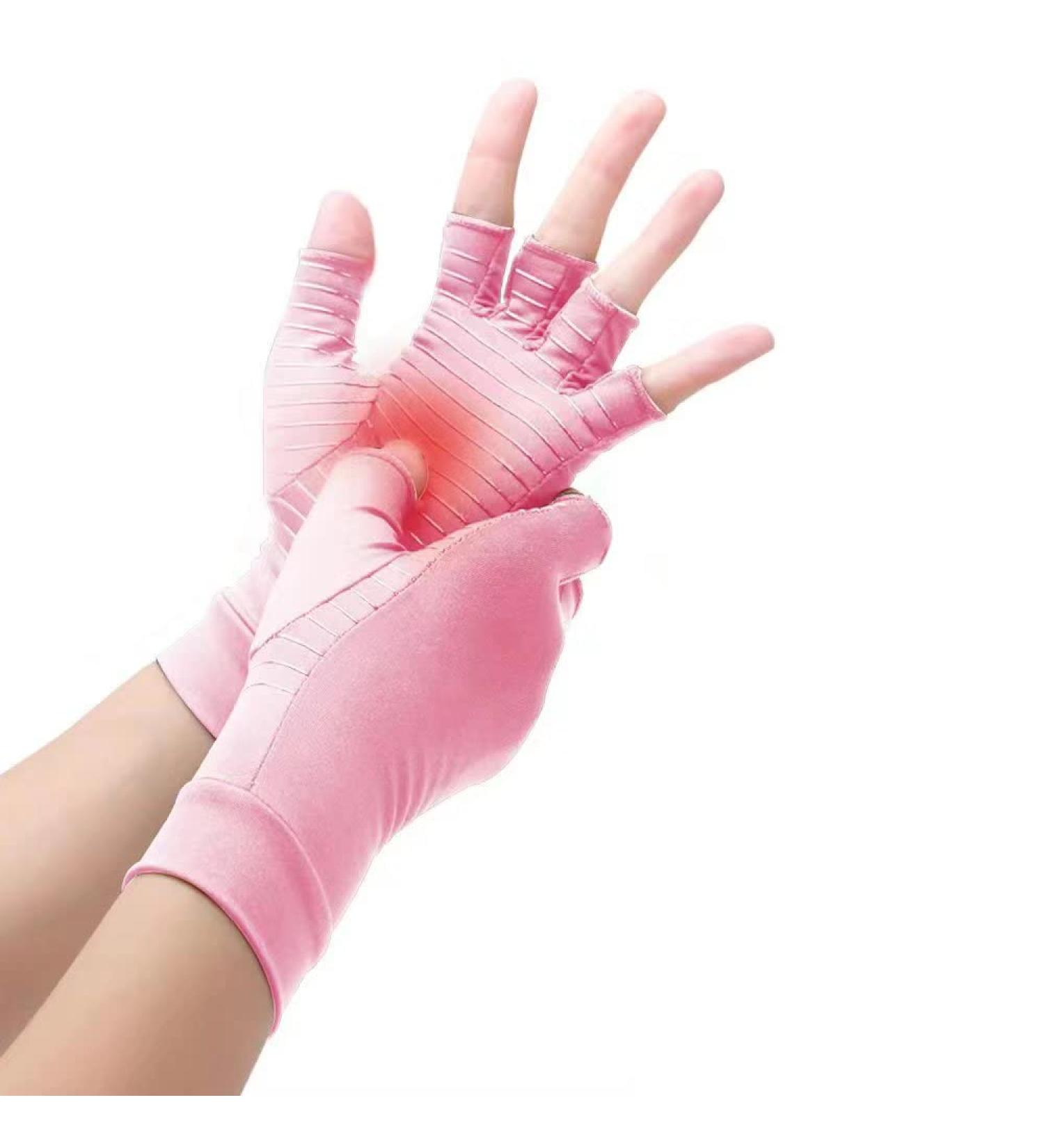 Copper Compression Arthritis Gloves - Pain Relief for Women and Men - Fingerless for Arthritis and Carpal Tunnel - 1 Pair Small Pink - Buy Online on GoSupps.com