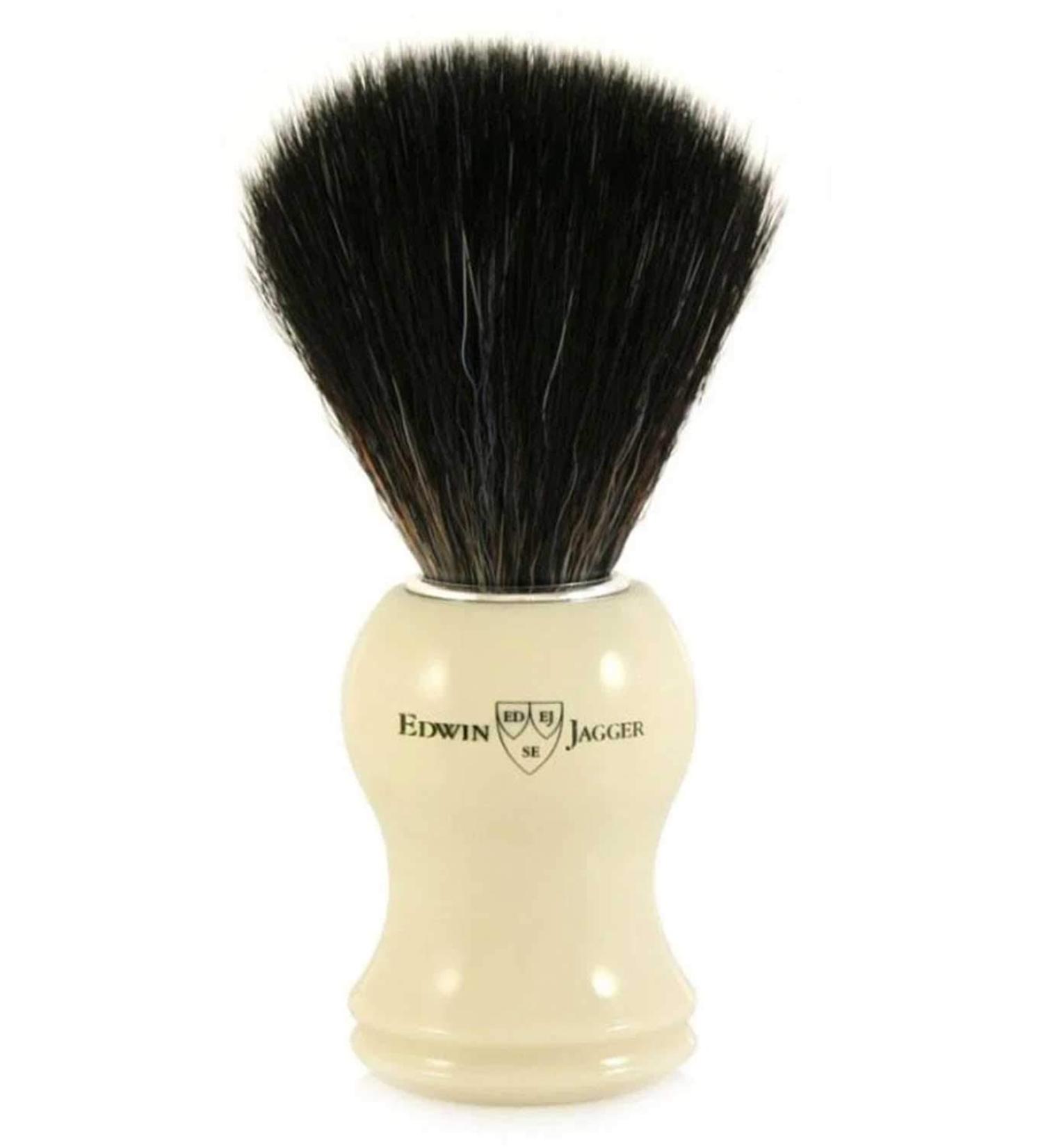 Edwin Jagger shaving brush black leather fiber. Marfil