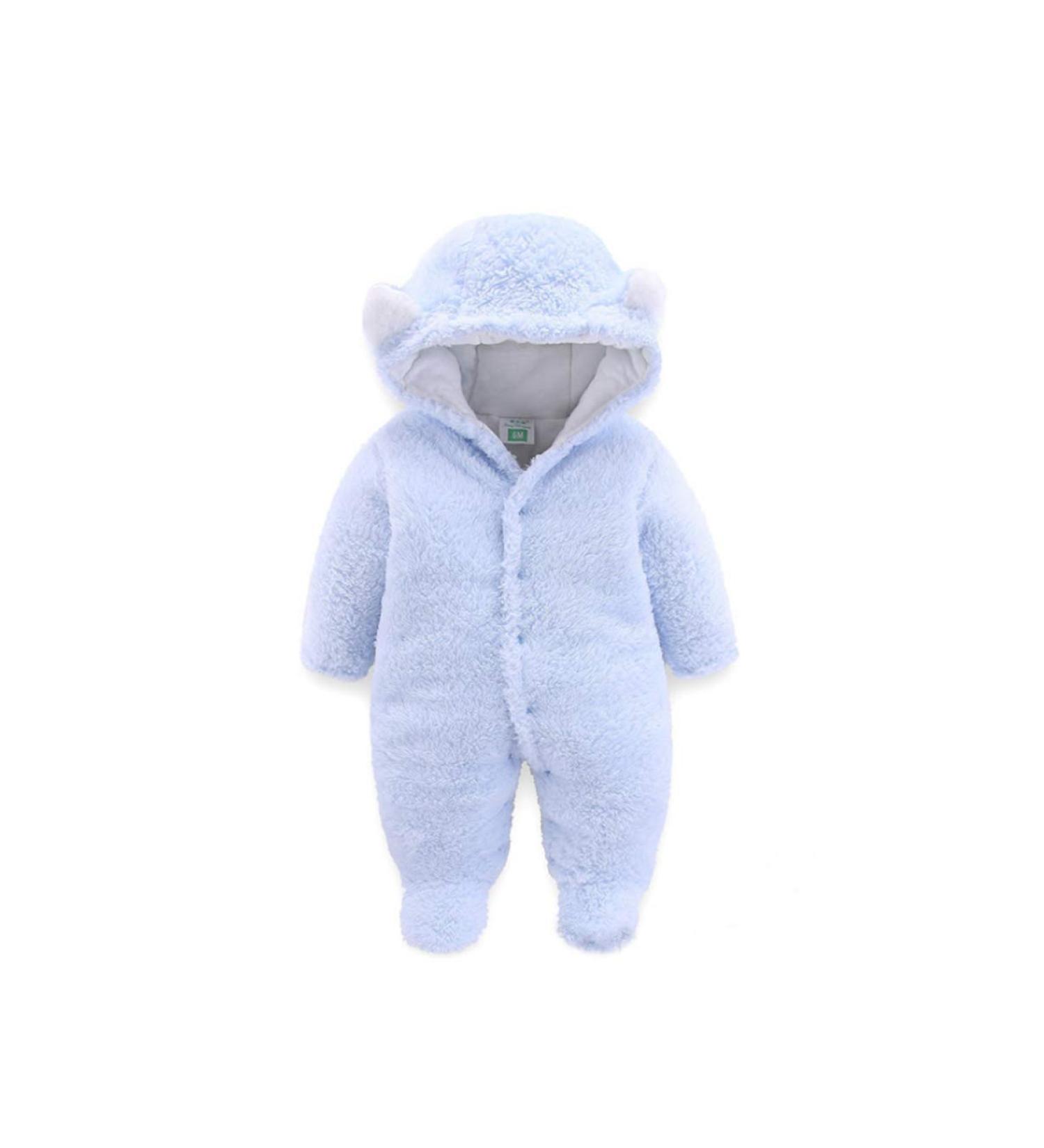 Voopptaw Warm Baby Winter Jumpsuit Fleece Romper Suits Cute Thick Bear Snowsuit for 0-12months 3-6 Months Sky Blue
