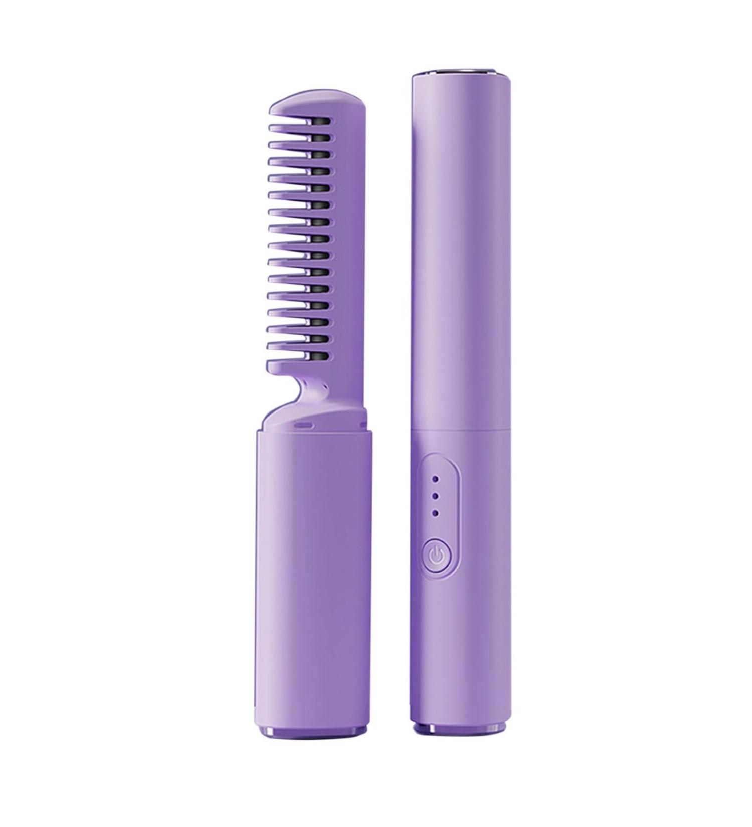 1/3 Hair Straightener & Smoothing Brush - Fast Heating Portable Electric Hair Flat Iron Comb in Purple - Buy Online on GoSupps.com