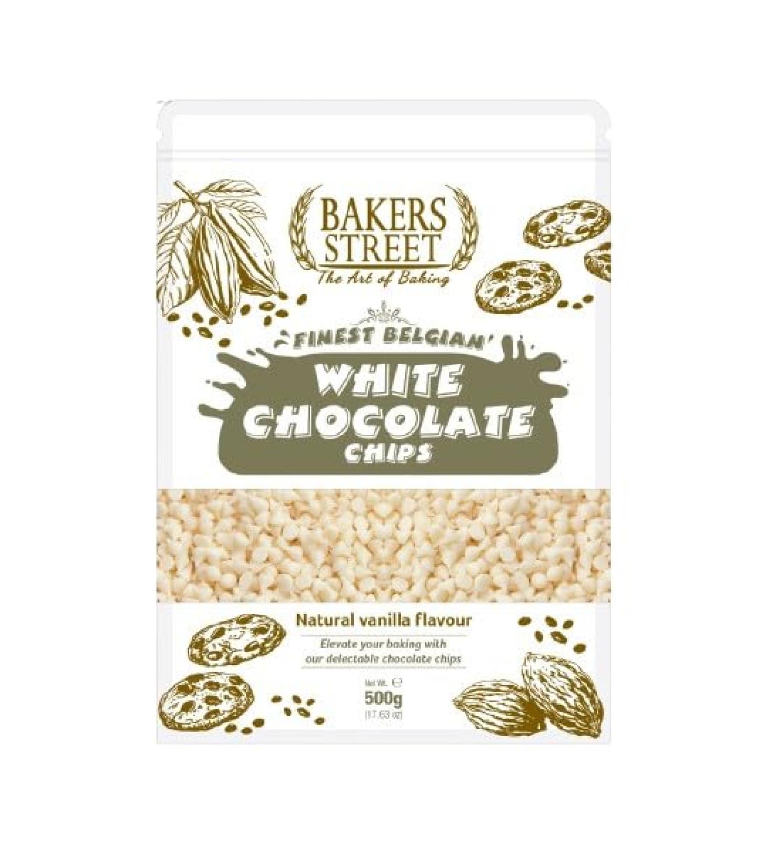 Bakers Street | Finest Belgian | White Chocolate Chips 500g | Premium Quality | Baking & Dessrets | Makeing Cake Muffin and all of bakings - Buy Online on GoSupps.com